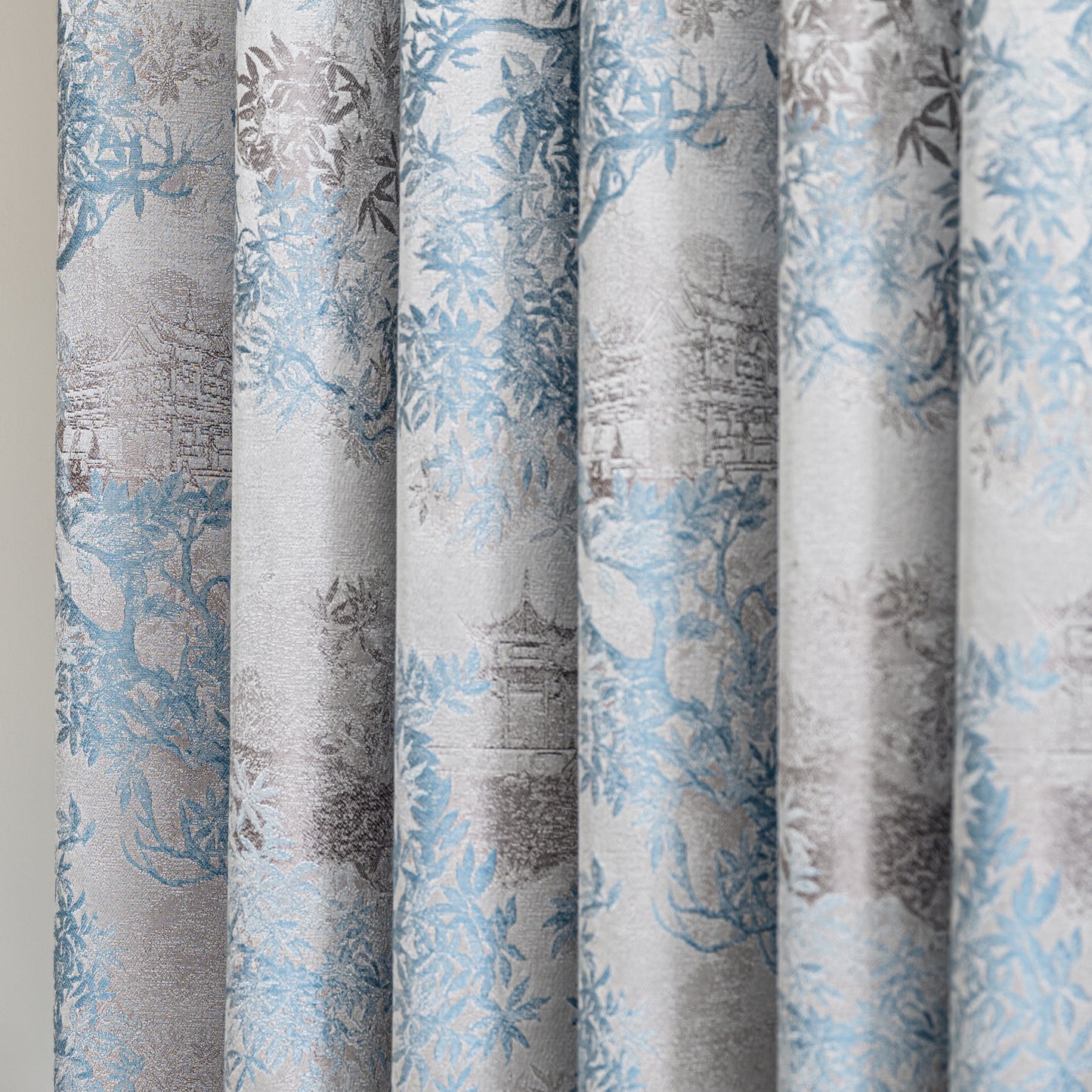 A pair of Chinese style printed retro pattern curtains, blue floral curtains, blackout curtains for living room and bedroom, custom curtains
