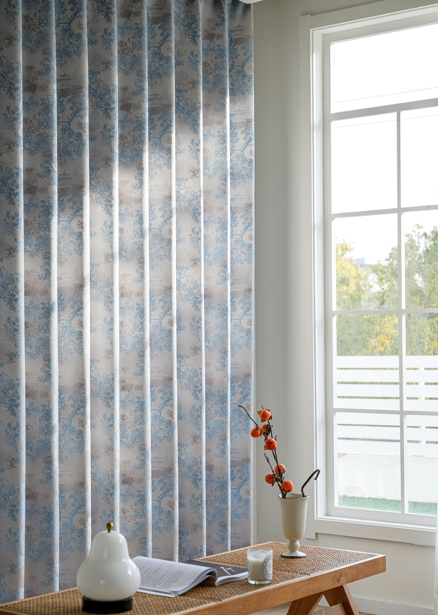 A pair of Chinese style printed retro pattern curtains, blue floral curtains, blackout curtains for living room and bedroom, custom curtains