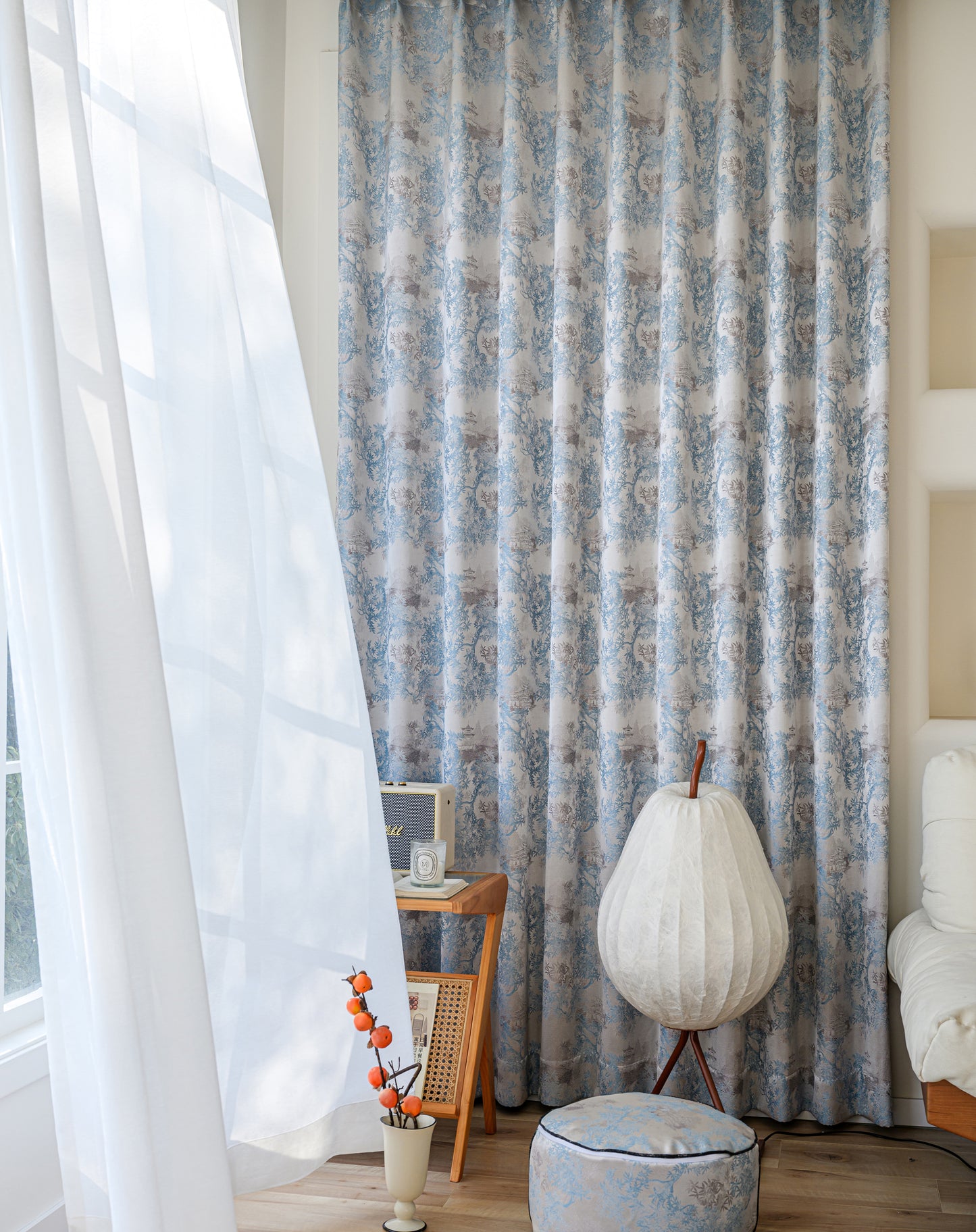 A pair of Chinese style printed retro pattern curtains, blue floral curtains, blackout curtains for living room and bedroom, custom curtains