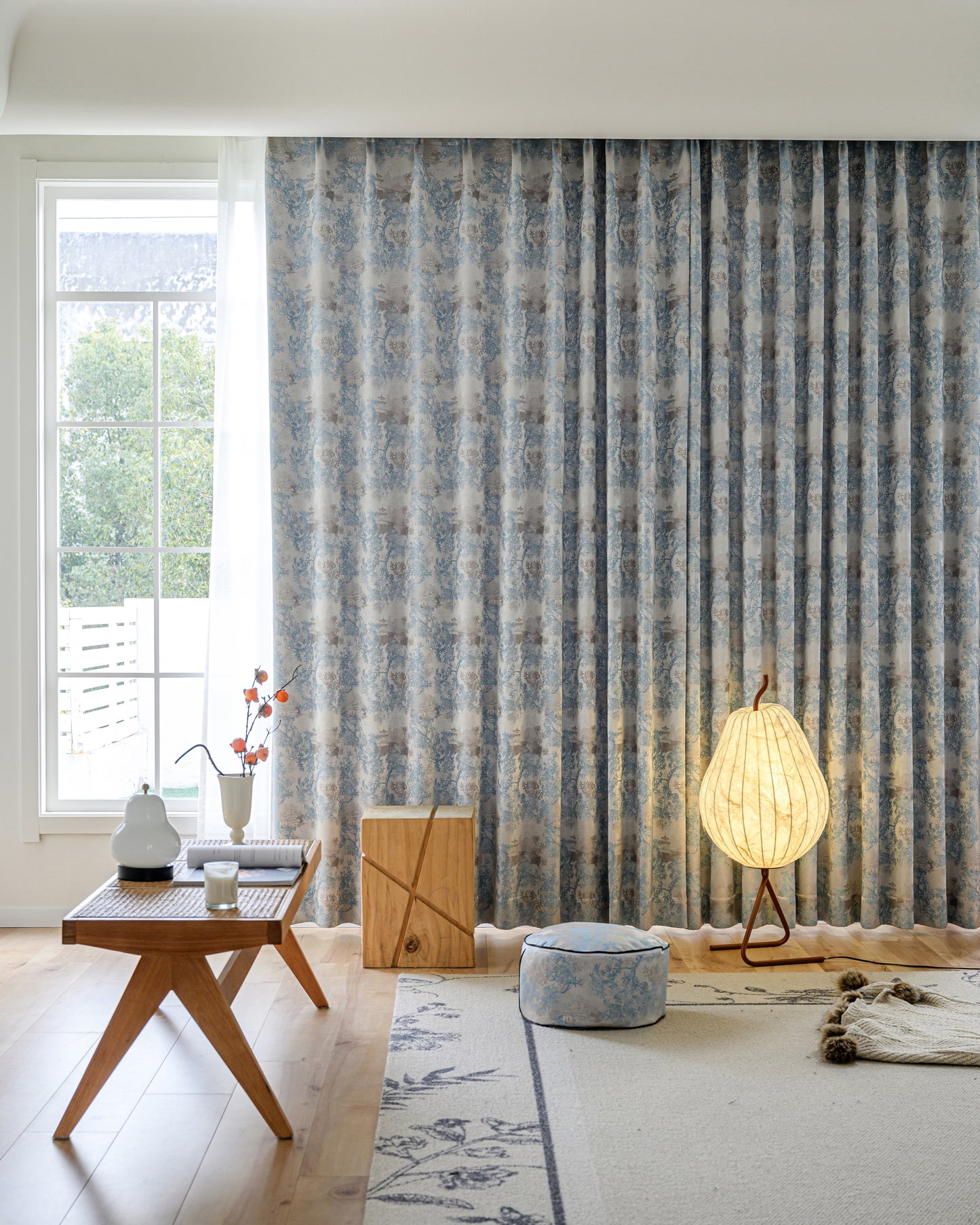 A pair of Chinese style printed retro pattern curtains, blue floral curtains, blackout curtains for living room and bedroom, custom curtains