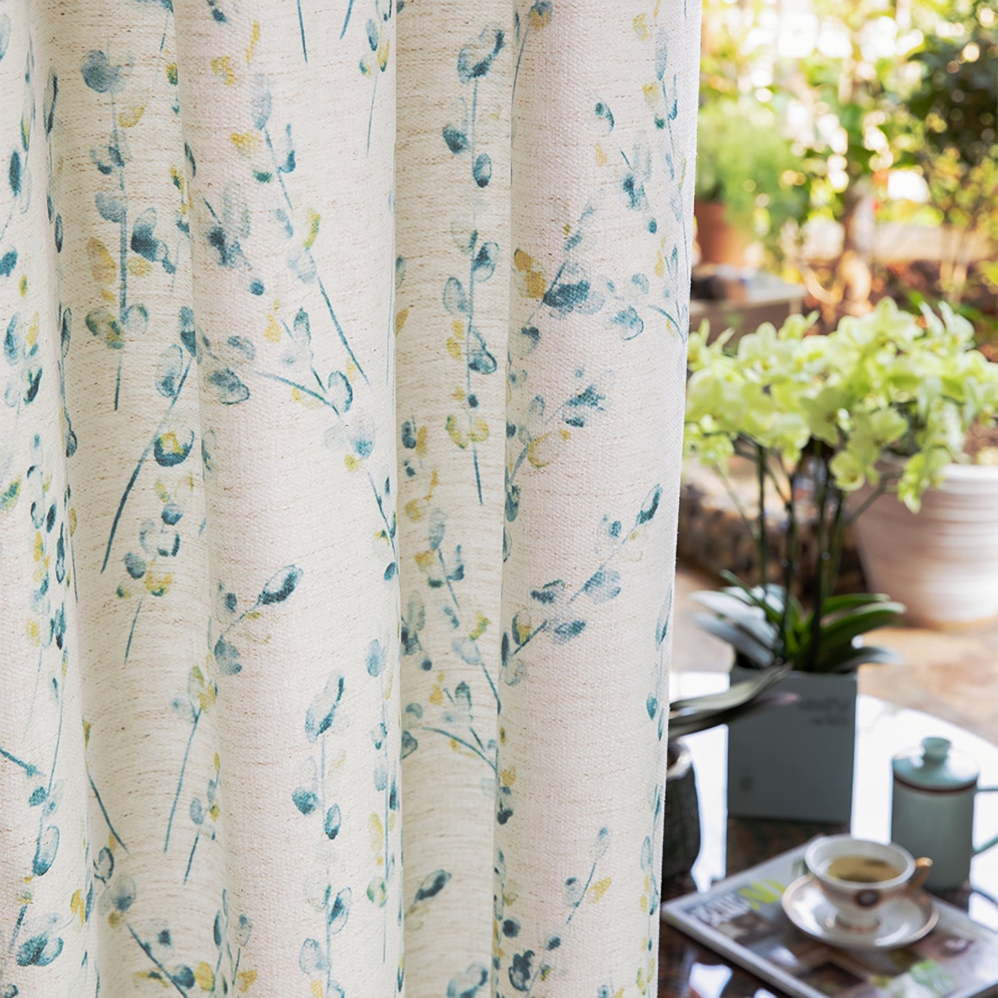 A pair of Panels Floral Botanical Curtains, Blue flower, Pattern Floral Curtains, Bedroom/curtains for living room, Custom Curtain Panels