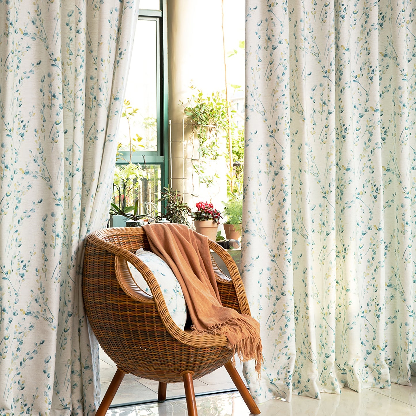 A pair of Panels Floral Botanical Curtains, Blue flower, Pattern Floral Curtains, Bedroom/curtains for living room, Custom Curtain Panels