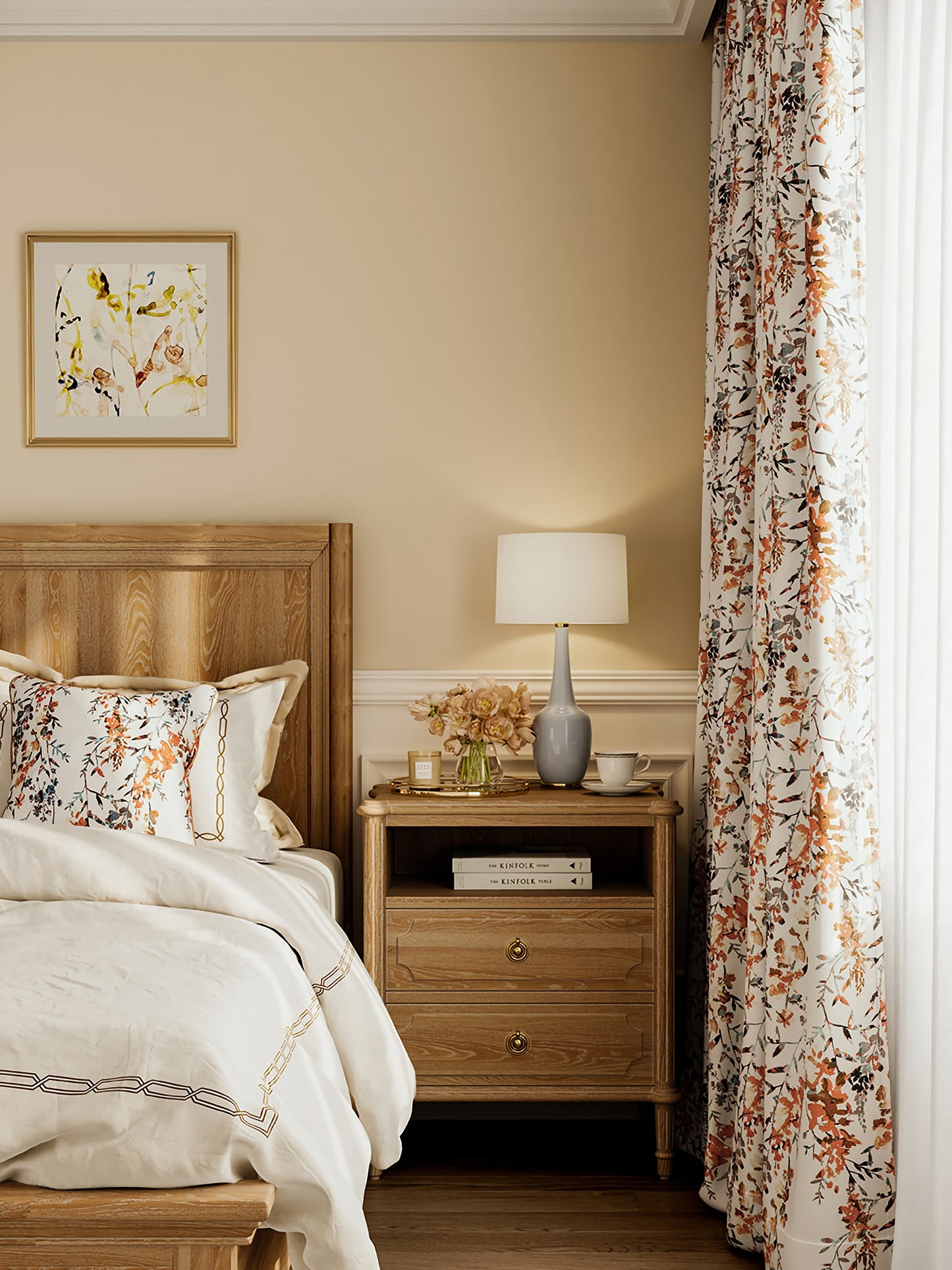 A Pair of Romantic Floral Curtain Panel - bedroom/living room flower pattern curtains  Custom Curtain Panel