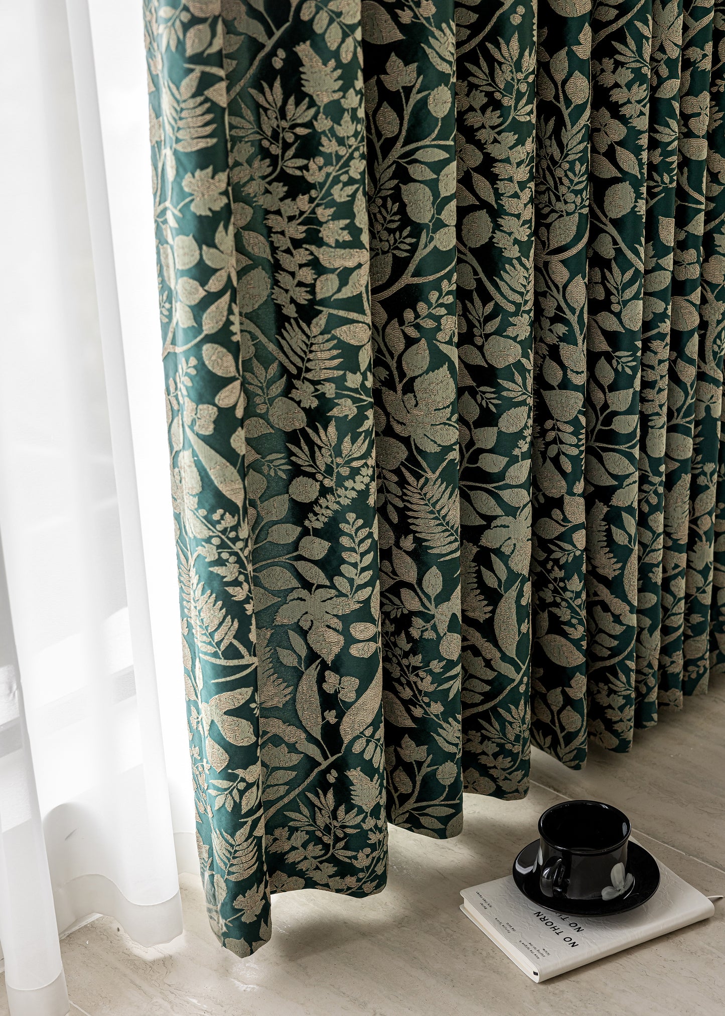 Pair of Emerald /Deep Green Luxury Thread Botanical Floral Embroidery Curtains for Bedroom, Curtains for Living Room Panels, Custom Curtains