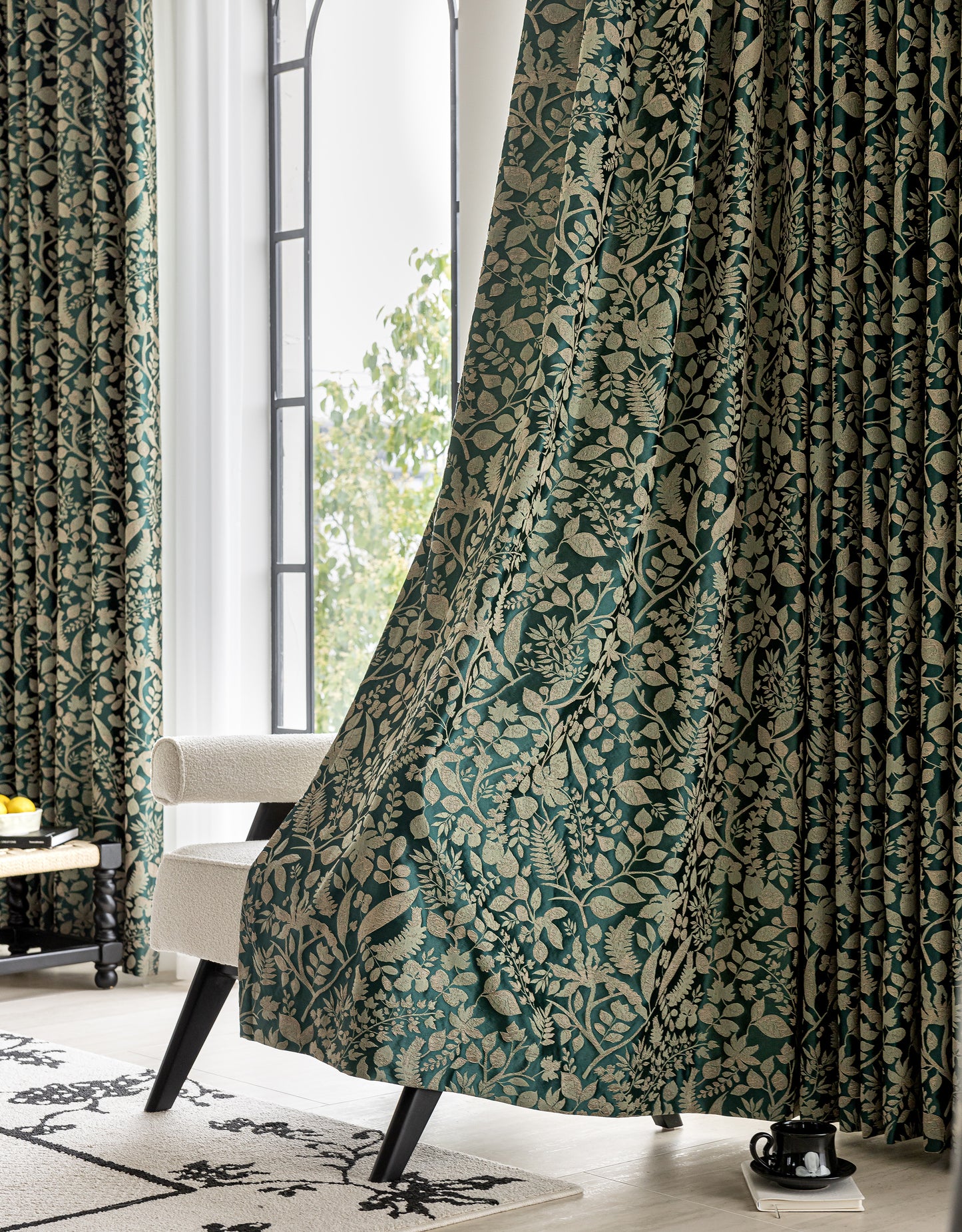 Pair of Emerald /Deep Green Luxury Thread Botanical Floral Embroidery Curtains for Bedroom, Curtains for Living Room Panels, Custom Curtains