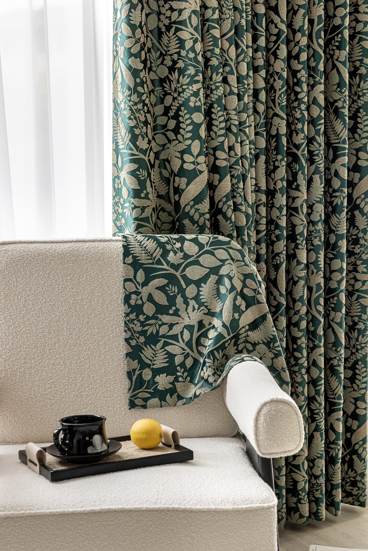 Pair of Emerald /Deep Green Luxury Thread Botanical Floral Embroidery Curtains for Bedroom, Curtains for Living Room Panels, Custom Curtains
