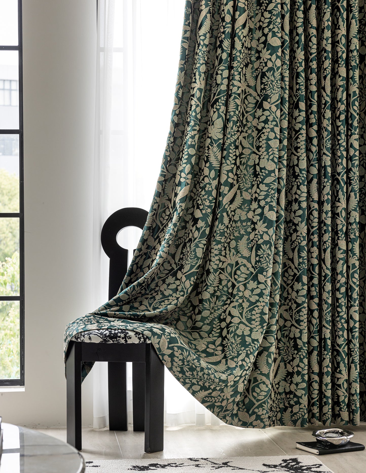 Pair of Emerald /Deep Green Luxury Thread Botanical Floral Embroidery Curtains for Bedroom, Curtains for Living Room Panels, Custom Curtains