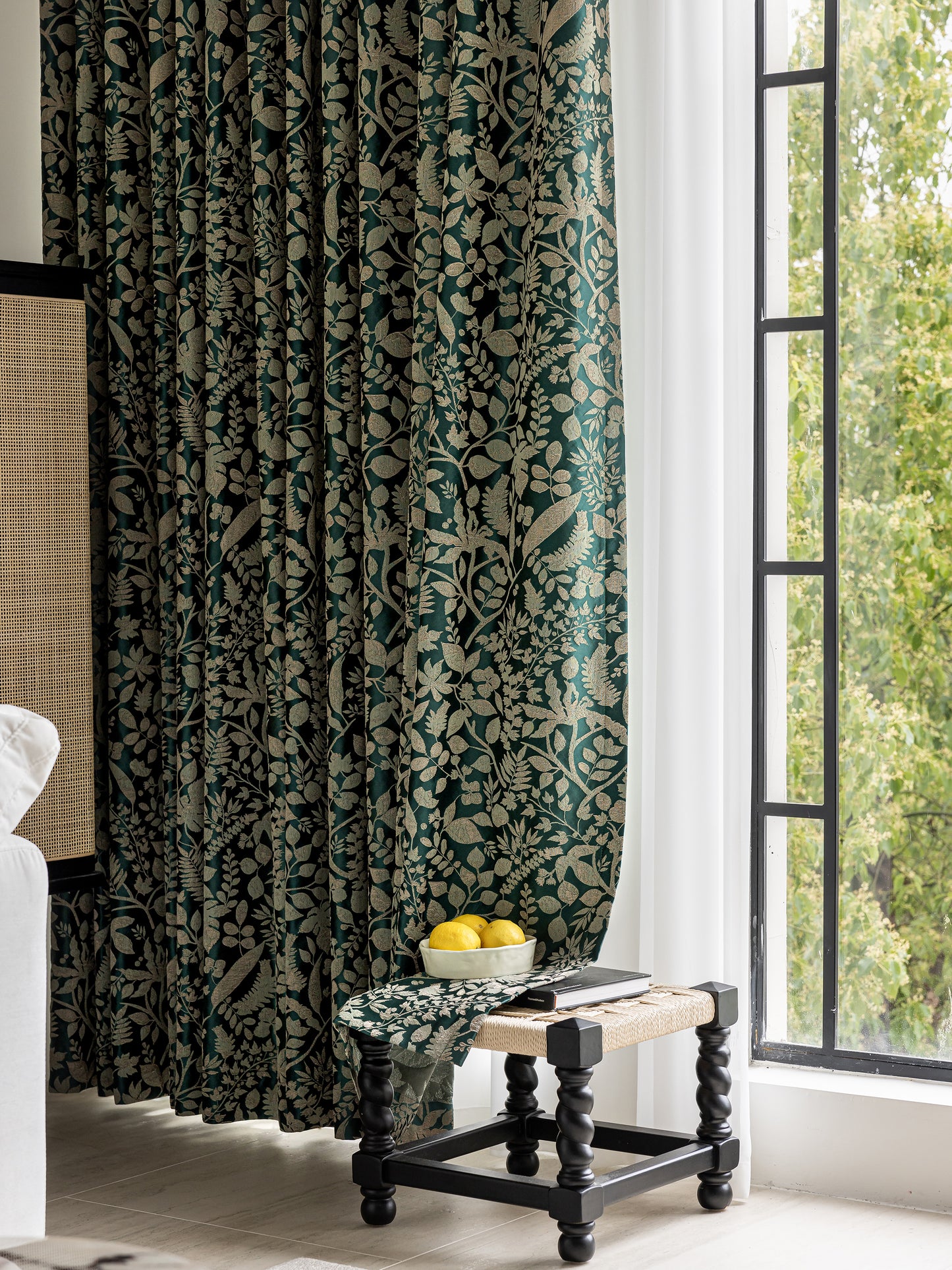 Pair of Emerald /Deep Green Luxury Thread Botanical Floral Embroidery Curtains for Bedroom, Curtains for Living Room Panels, Custom Curtains