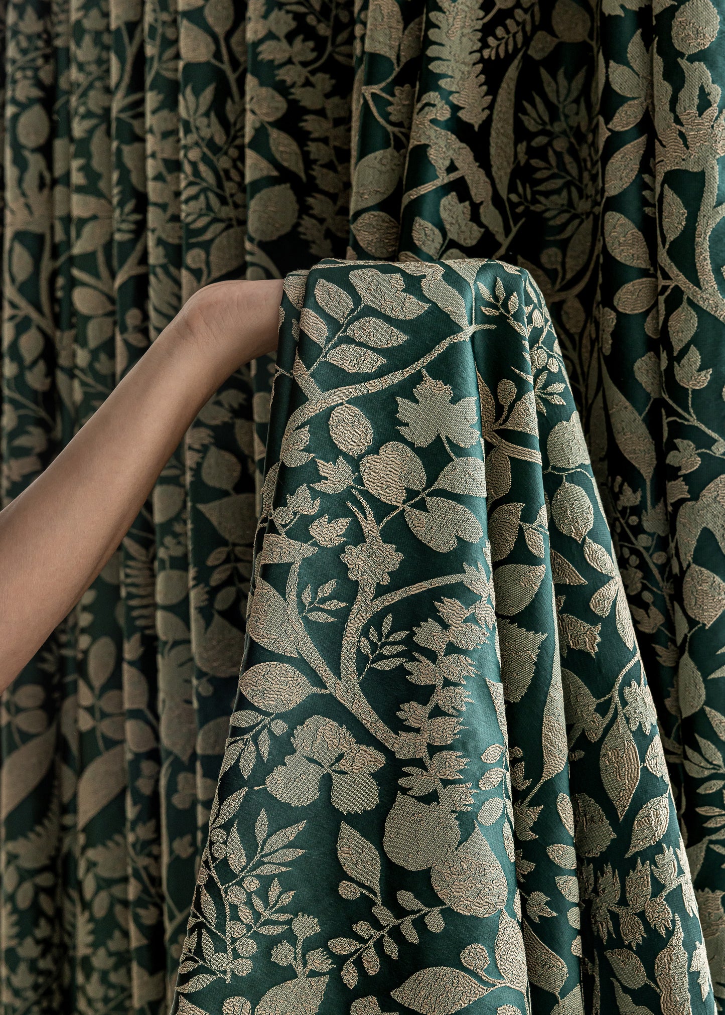 Pair of Emerald /Deep Green Luxury Thread Botanical Floral Embroidery Curtains for Bedroom, Curtains for Living Room Panels, Custom Curtains