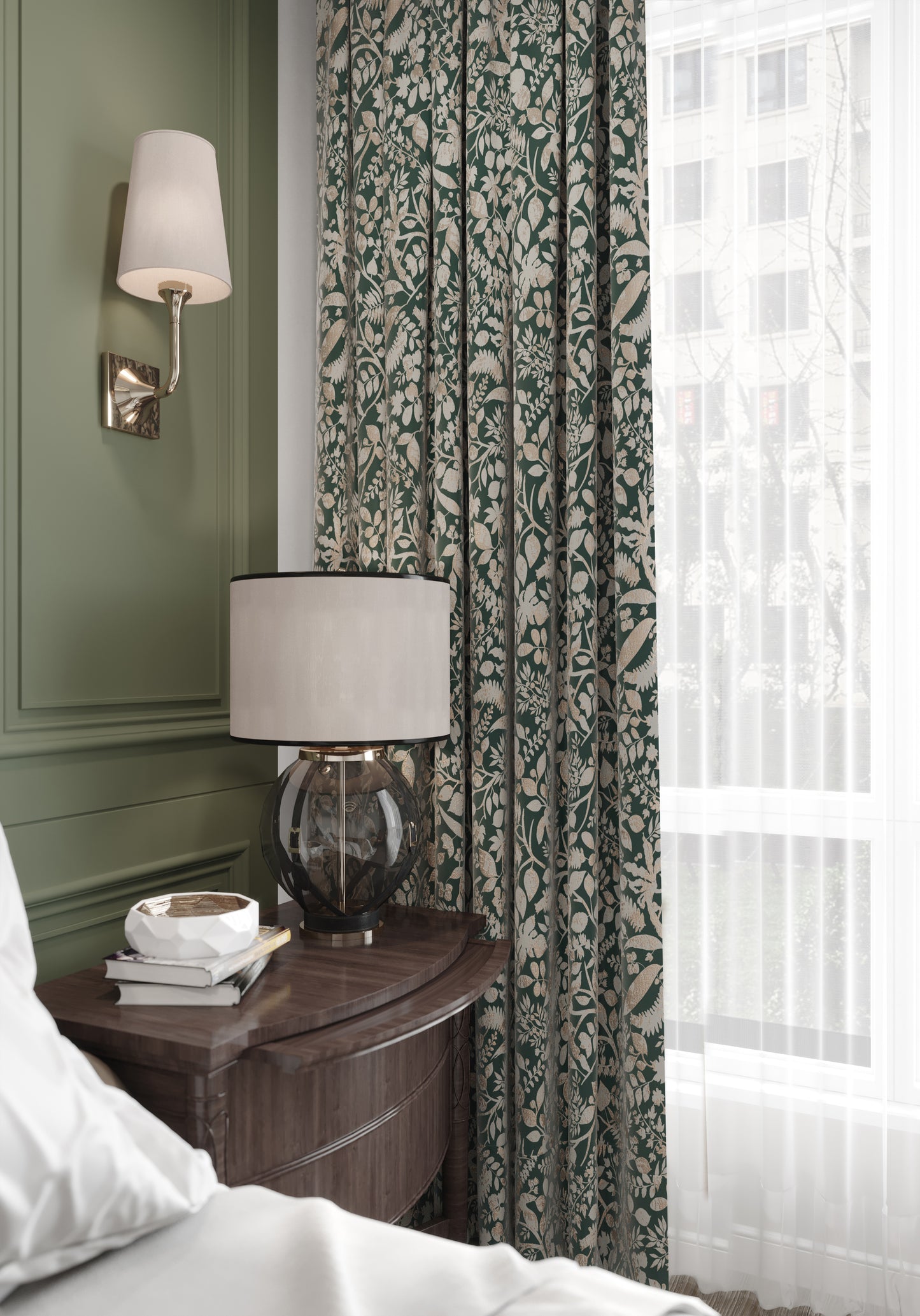 A Pair of Champagne Luxury Embroidered Botanical Floral Jacquard Curtains Draperies-Bedroom/Curtains for living room-Custom Curtains Panels