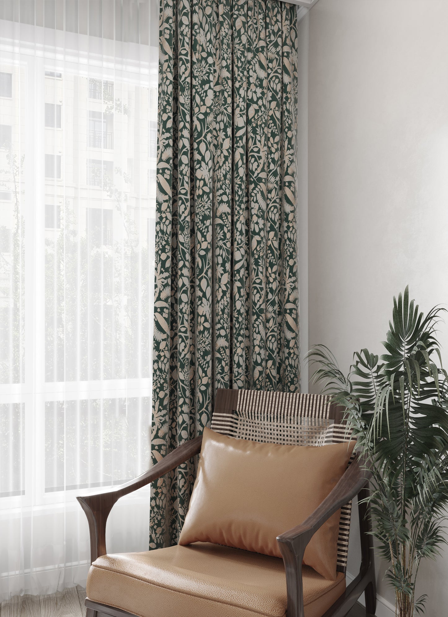 A Pair of Champagne Luxury Embroidered Botanical Floral Jacquard Curtains Draperies-Bedroom/Curtains for living room-Custom Curtains Panels