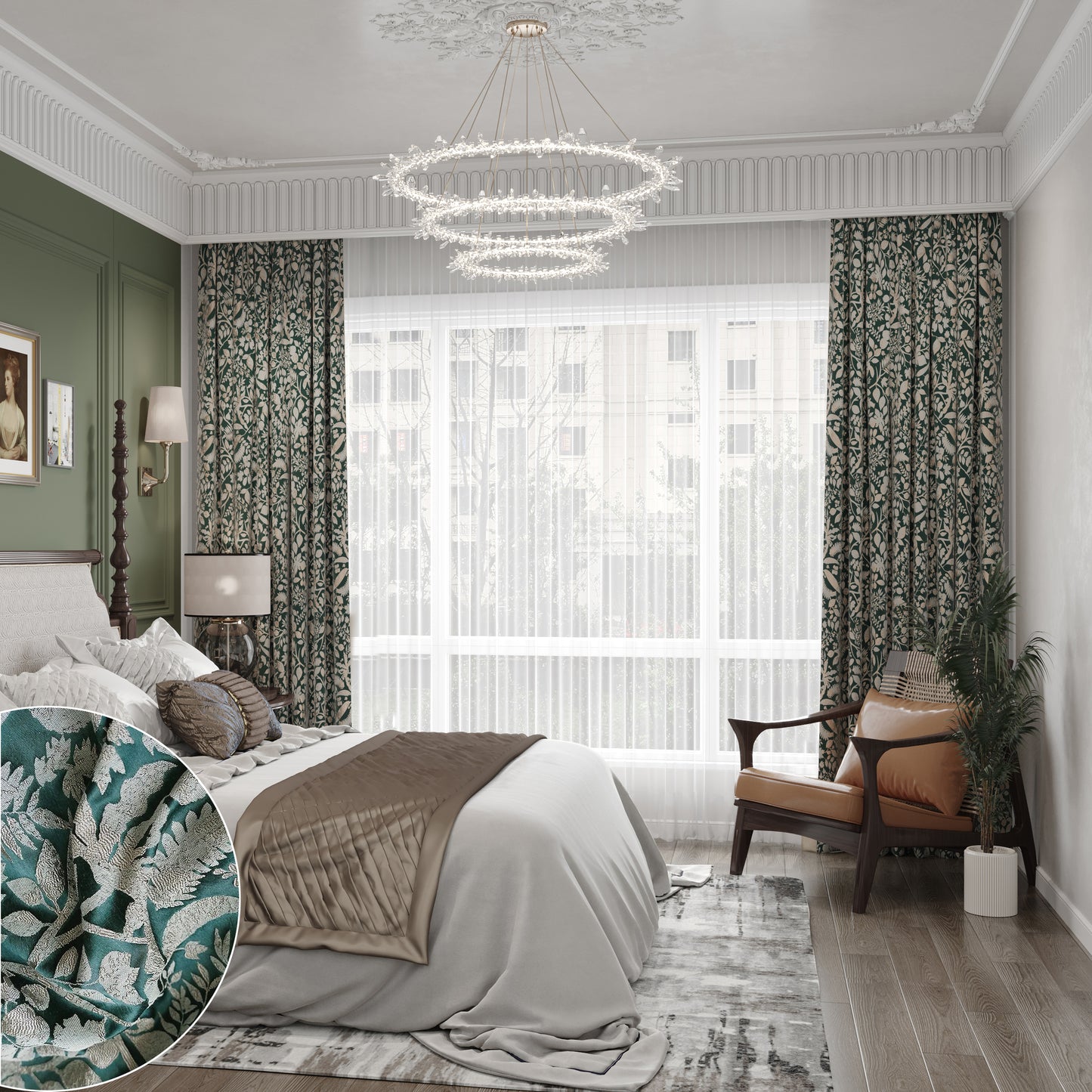 A Pair of Champagne Luxury Embroidered Botanical Floral Jacquard Curtains Draperies-Bedroom/Curtains for living room-Custom Curtains Panels