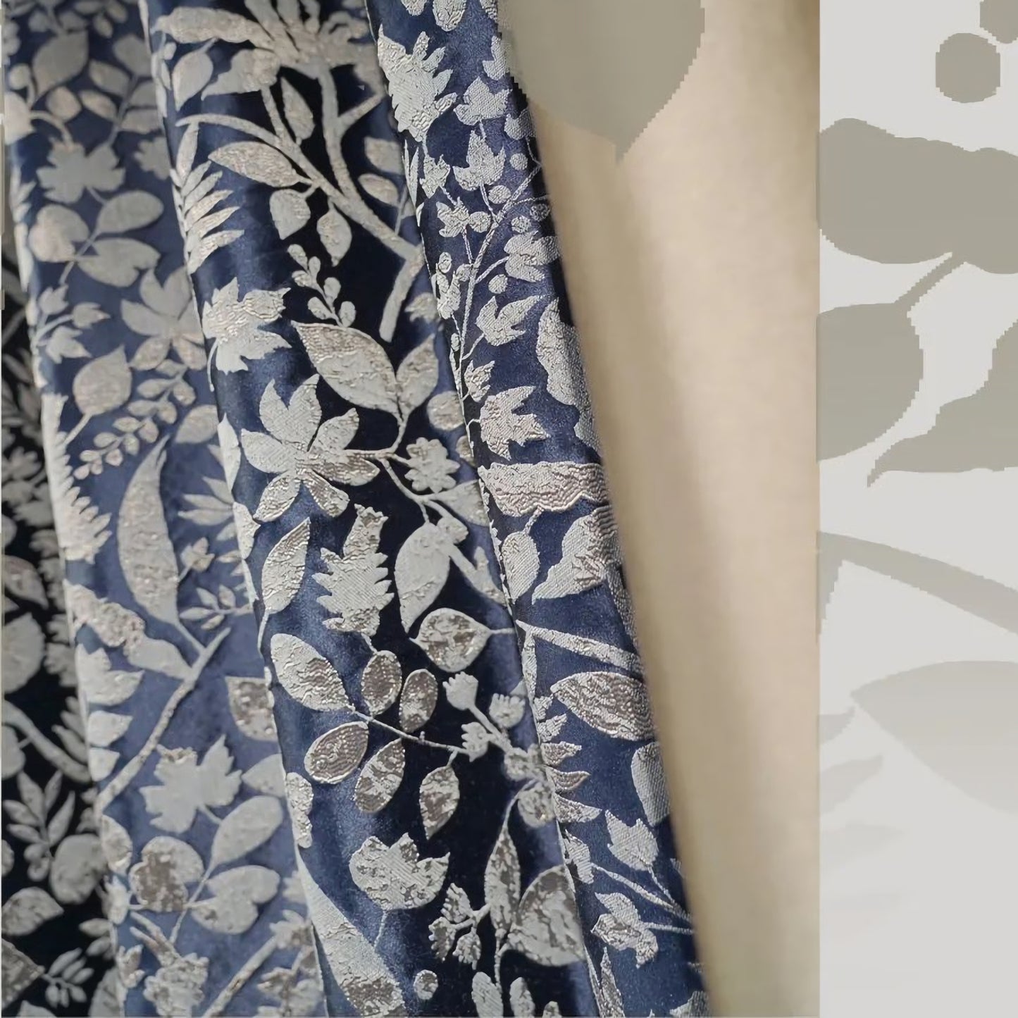 Pair of Dark Blue/ Navy Blue Luxury Golden Thread Botanical Floral Jacquard Curtains Draperies/ Bedroom/Living Room, Custom Curtains Panels
