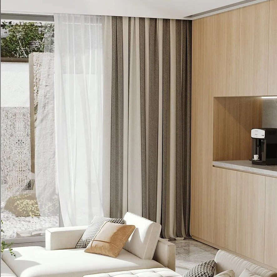 A Pair of Black and Beige Vertical Striped Luxury Curtain Panel Draperies/ Bedroom/Living Room, Custom Curtains Panels