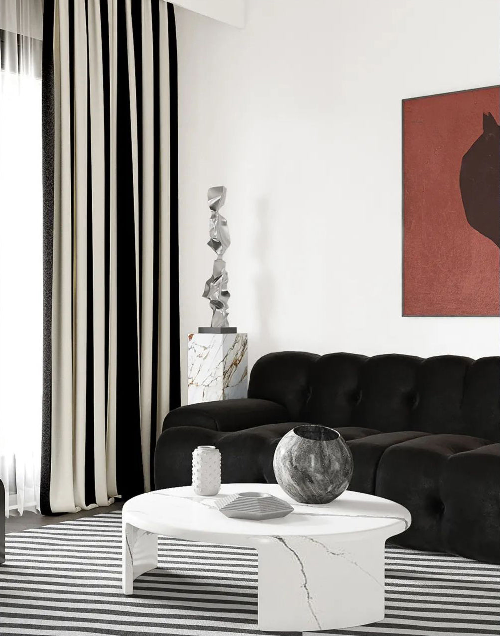 A Pair of Black and Beige Vertical Striped Luxury Curtain Panel Draperies/ Bedroom/Living Room, Custom Curtains Panels