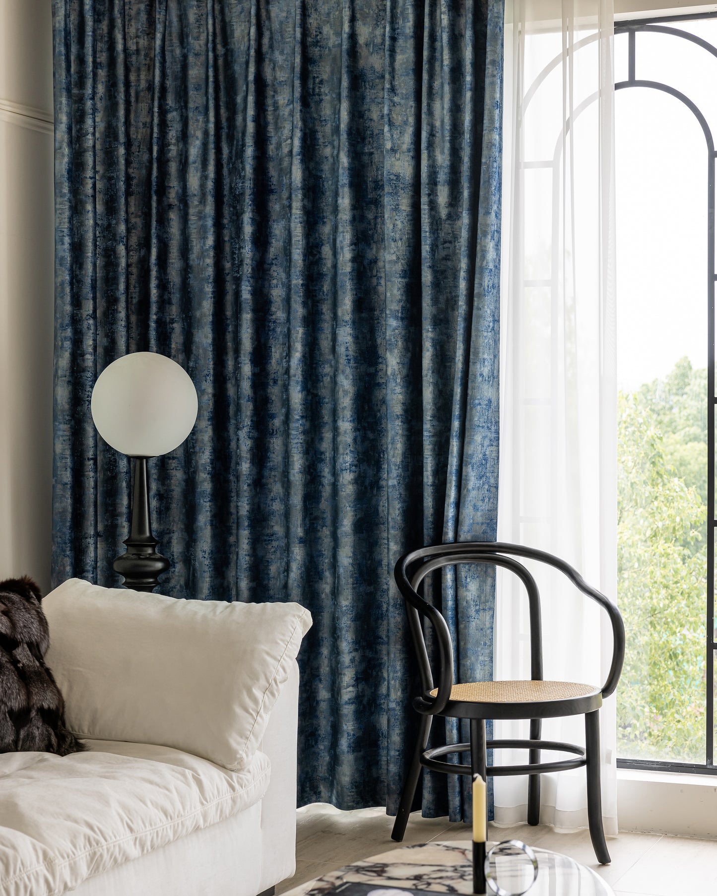 Pair of Luxurious Gold Gilded Blue Velvet Curtain Panels, Velvet Drapes for Bedroom Living Room Custom Curtains Velvet Curtains