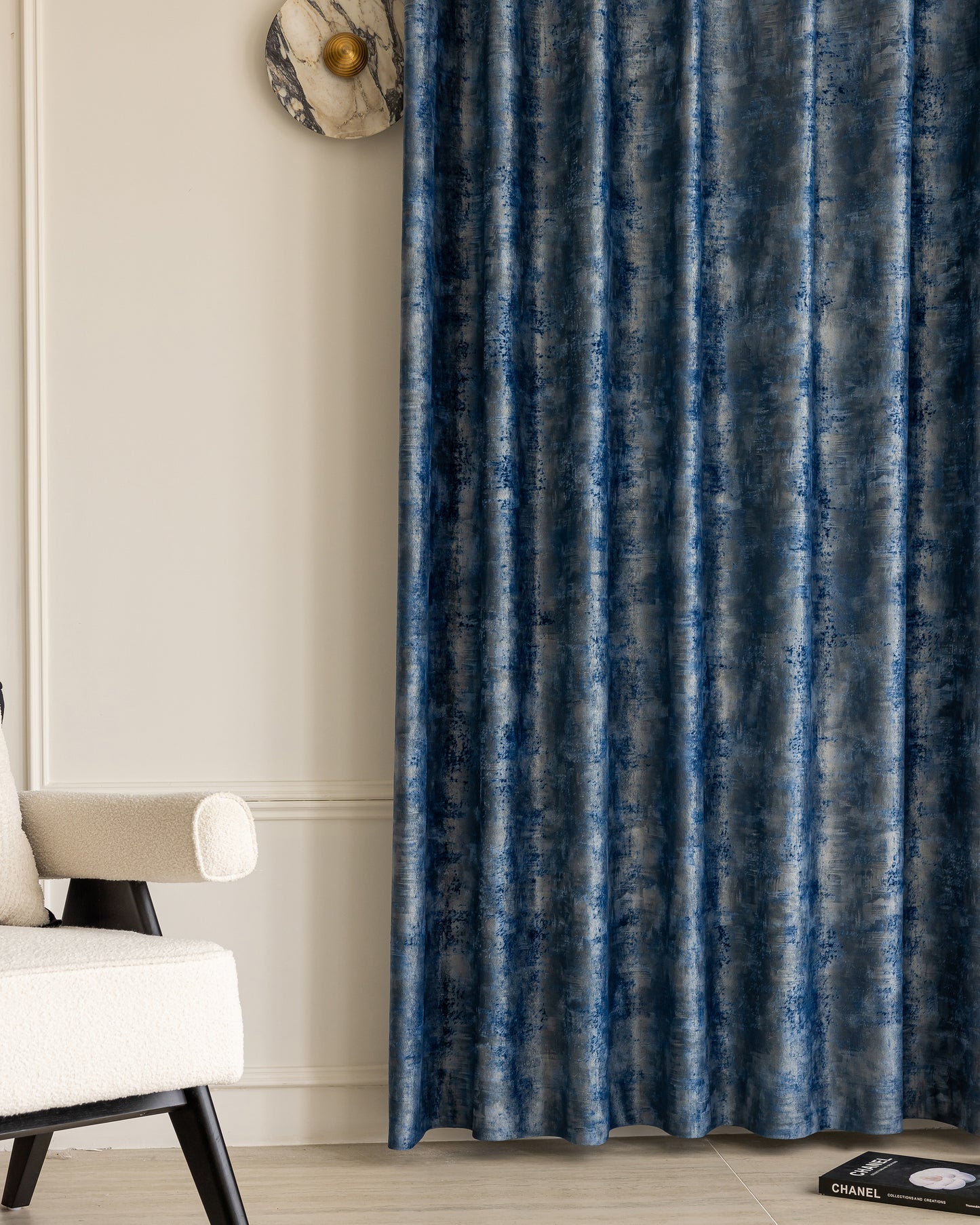 Pair of Luxurious Gold Gilded Blue Velvet Curtain Panels, Velvet Drapes for Bedroom Living Room Custom Curtains Velvet Curtains