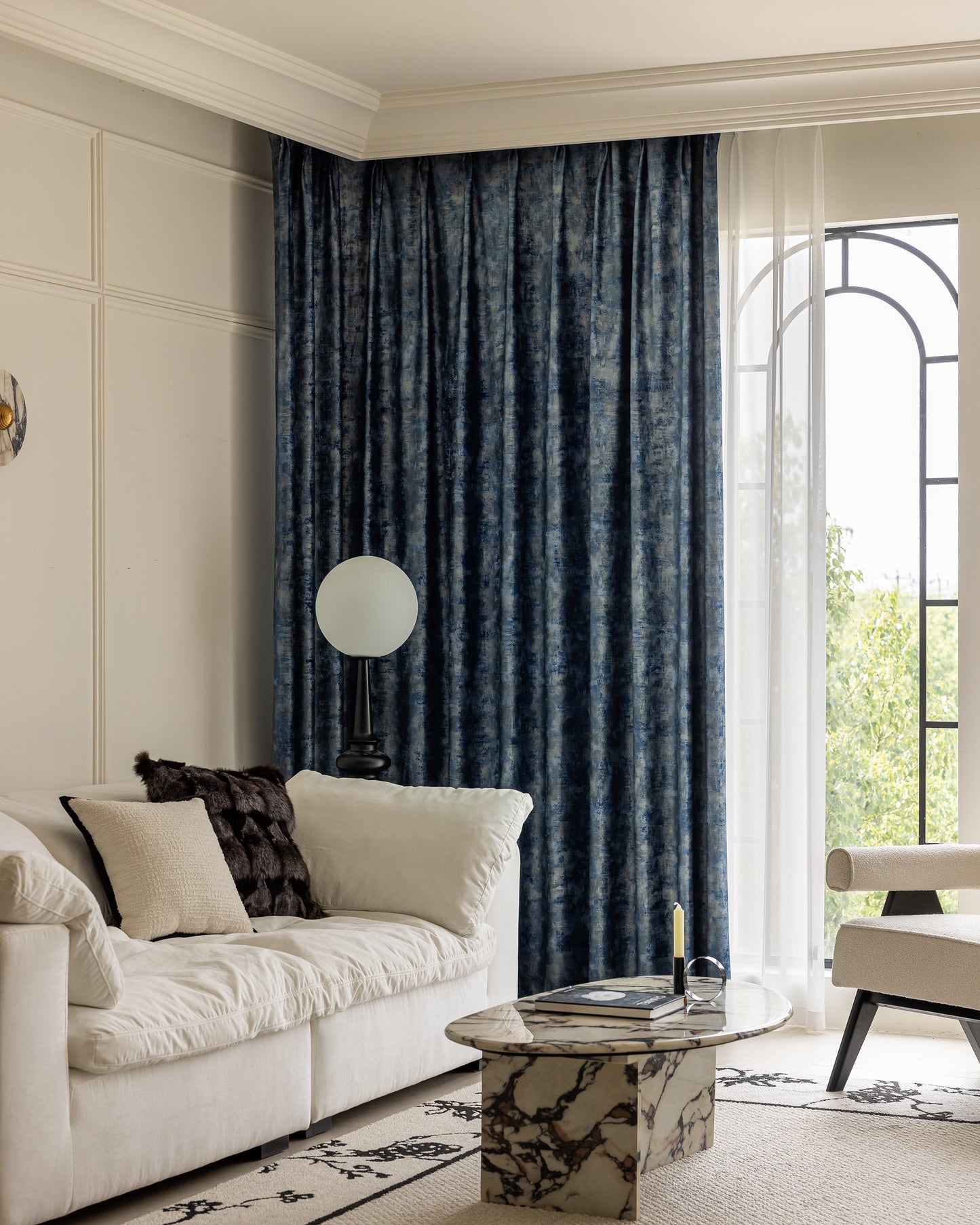 Pair of Luxurious Gold Gilded Blue Velvet Curtain Panels, Velvet Drapes for Bedroom Living Room Custom Curtains Velvet Curtains