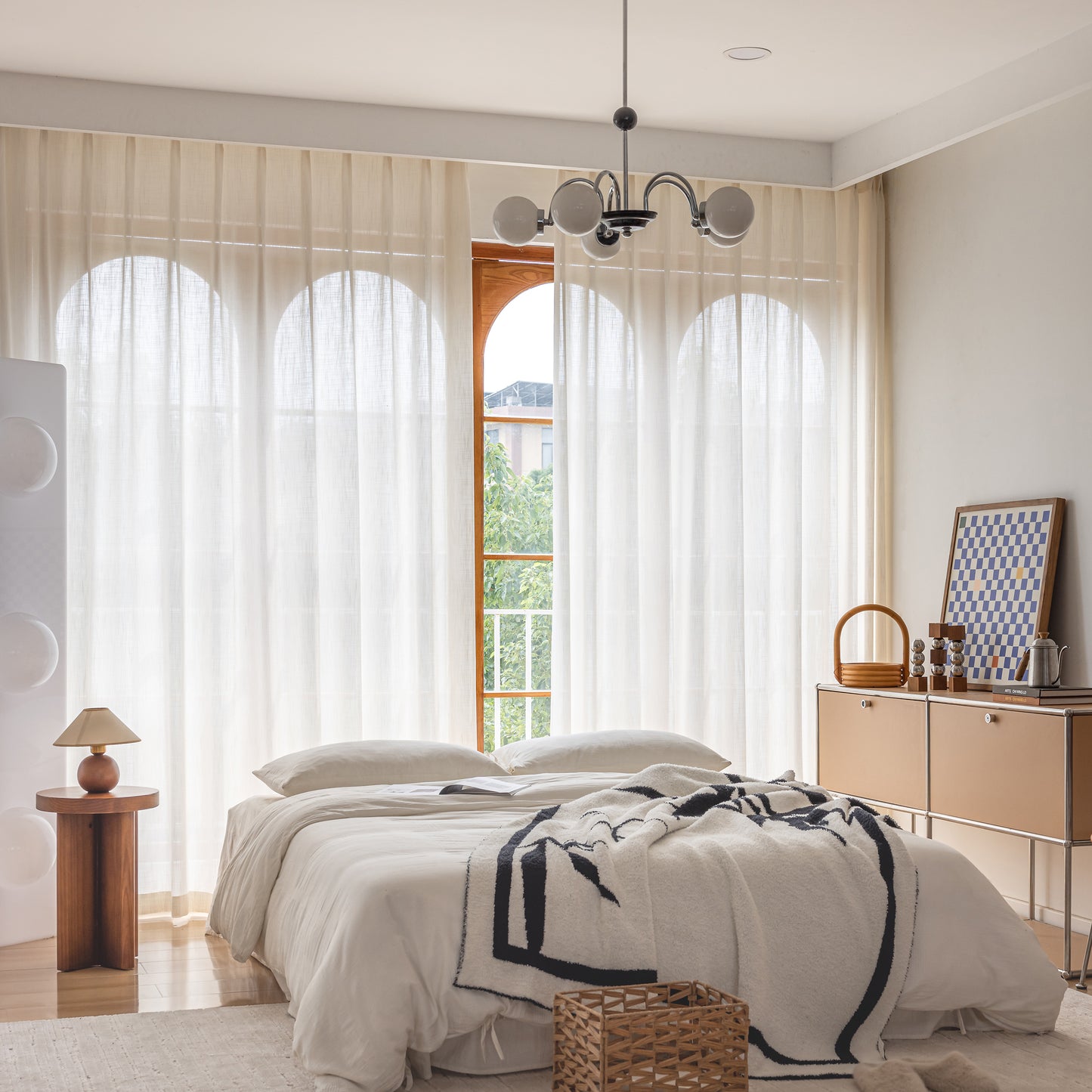 A pair of Beige Linen Blended Sheer Panels Voile Window Panels Drapes , Curtains for living room farmhouse, Custom Curtains