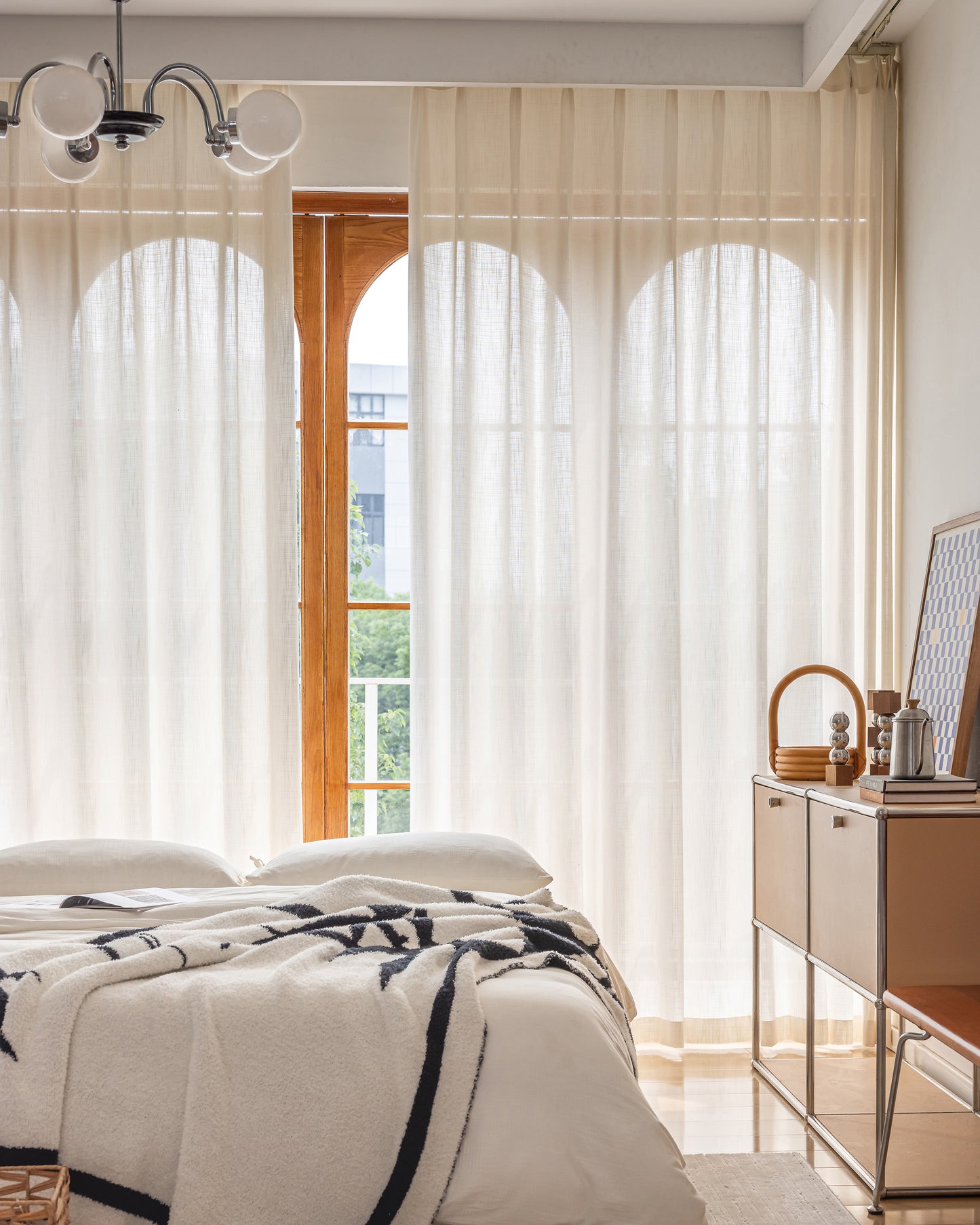 A pair of Beige Linen Blended Sheer Panels Voile Window Panels Drapes , Curtains for living room farmhouse, Custom Curtains