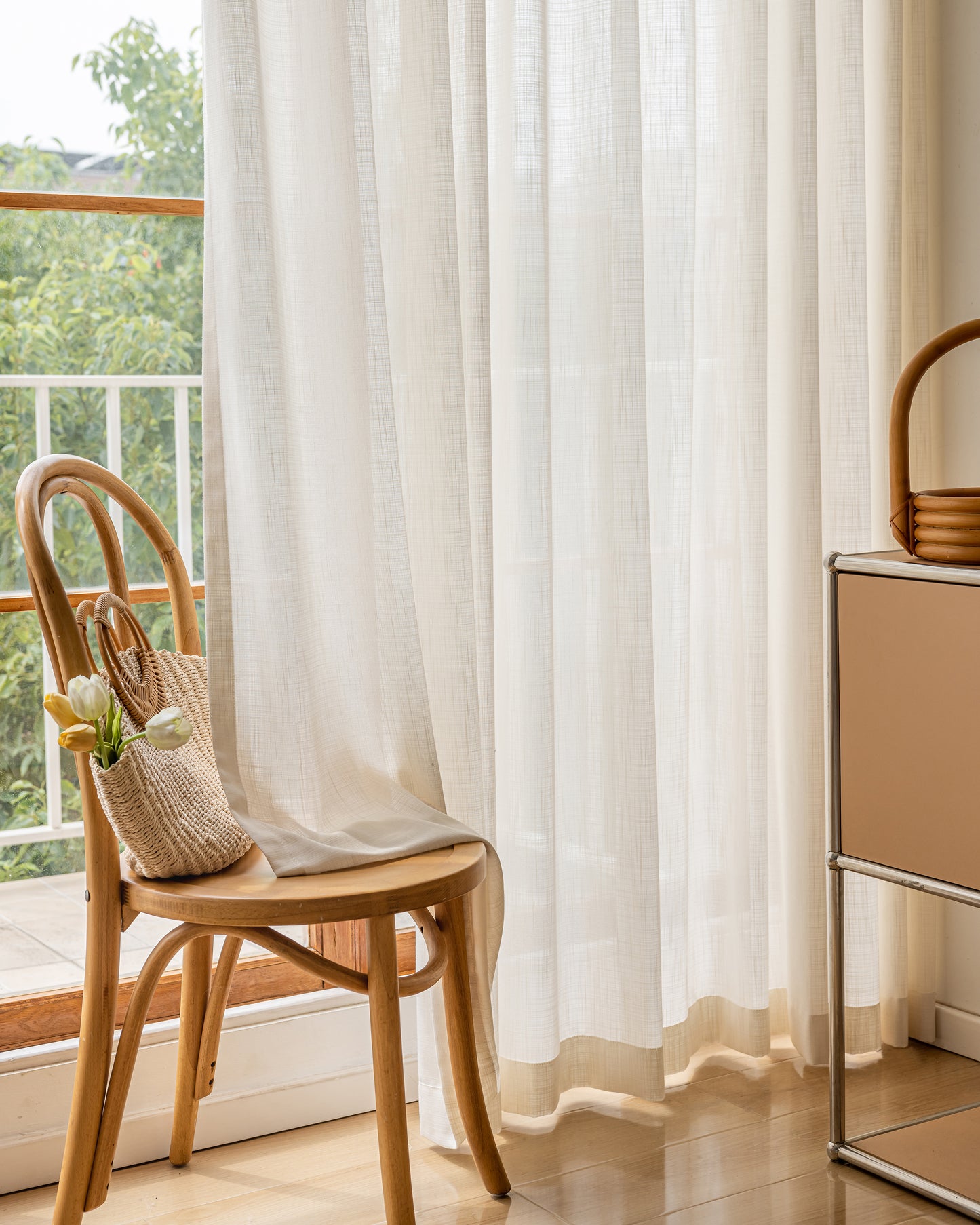A pair of Beige Linen Blended Sheer Panels Voile Window Panels Drapes , Curtains for living room farmhouse, Custom Curtains