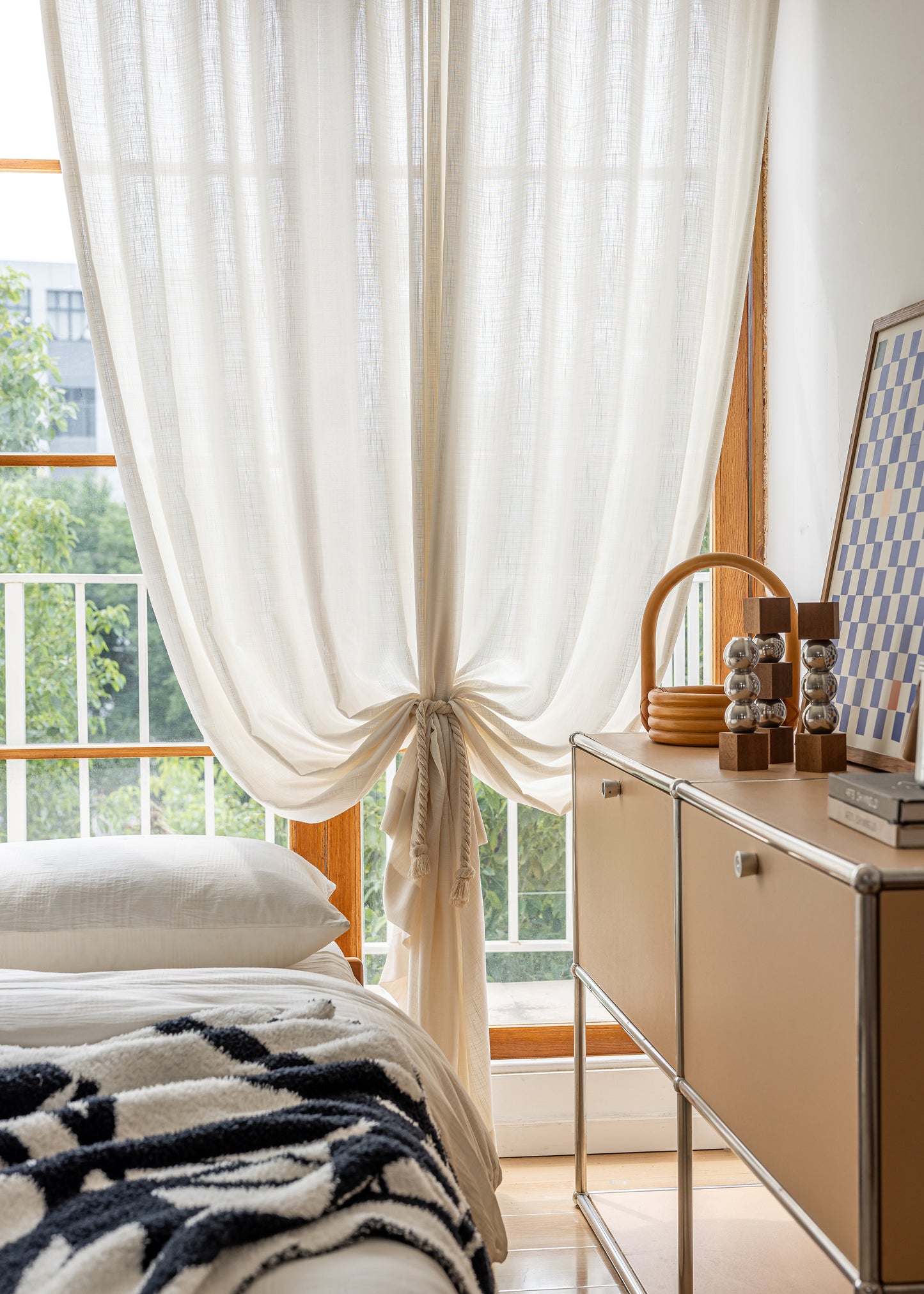 A pair of Beige Linen Blended Sheer Panels Voile Window Panels Drapes , Curtains for living room farmhouse, Custom Curtains