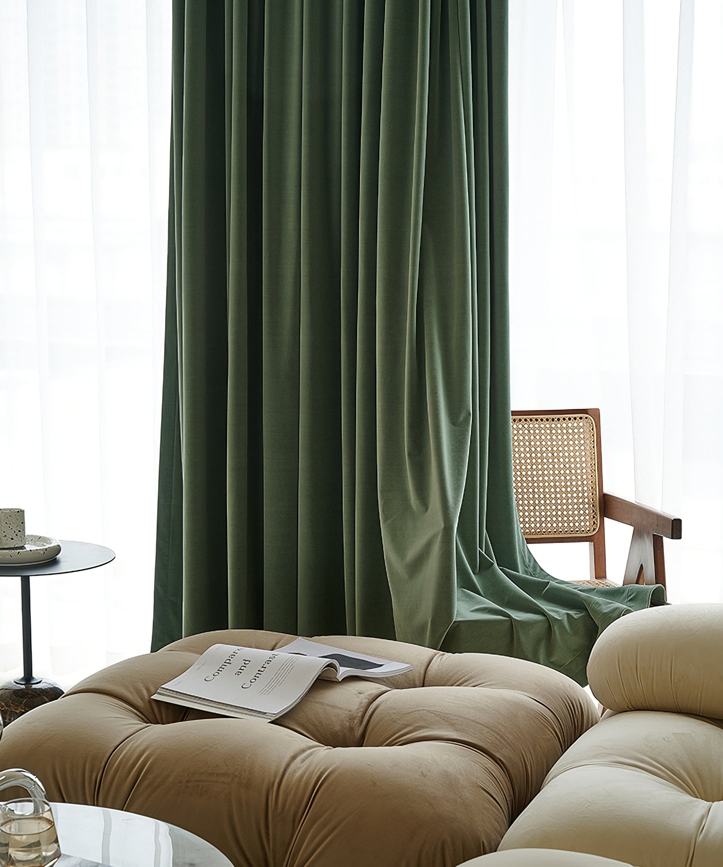 Pair of Luxury Sage Green Velvet Curtains, Bedroom/Living of Room Curtain, Rod pocket Custom drapery Panels Customizable Extra long curtains