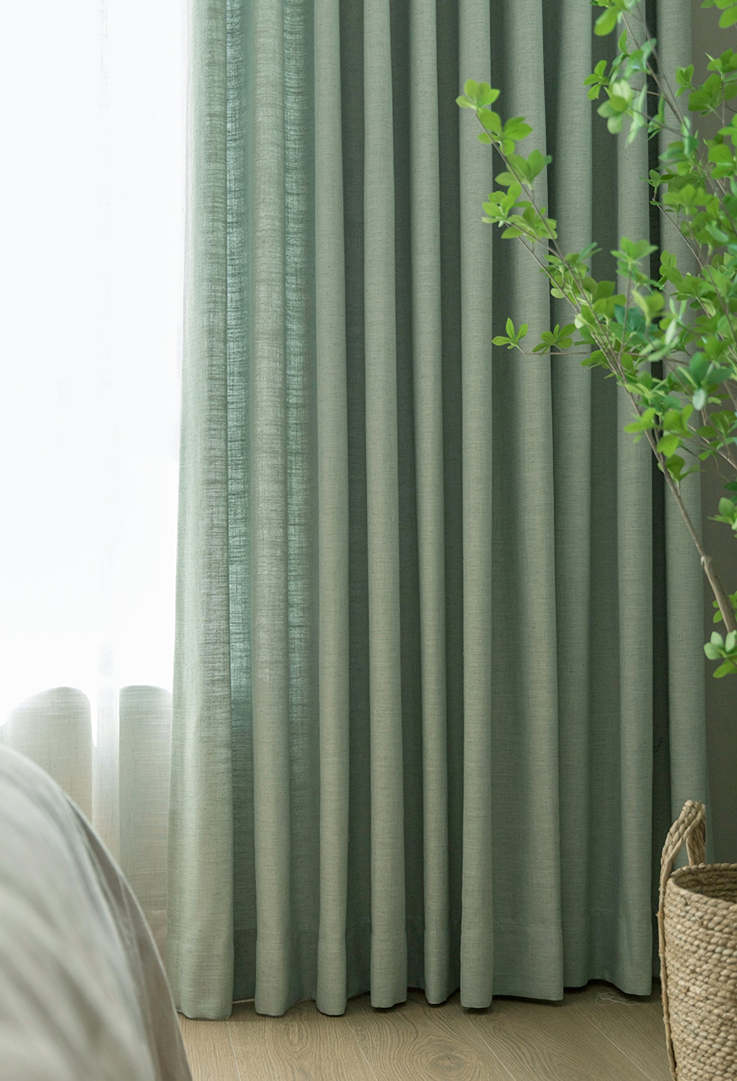 Pair of Heavyweight Mint Green Cotton Blend Curtain Panels, Wave Pleated Drapery Panels, Custom Curtain Drapes, Custom Window Treatments