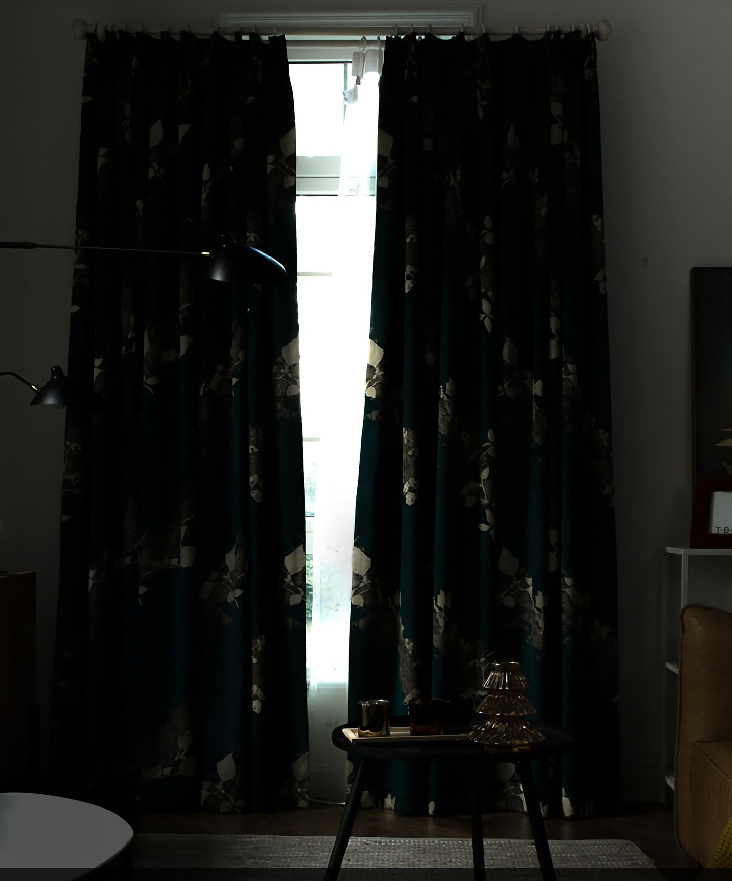 A Pair of Jacquard Abstract Pattern Curtains, Green Floral Window Curtain Draperies, Bedroom curtains for living room, Custom size curtains