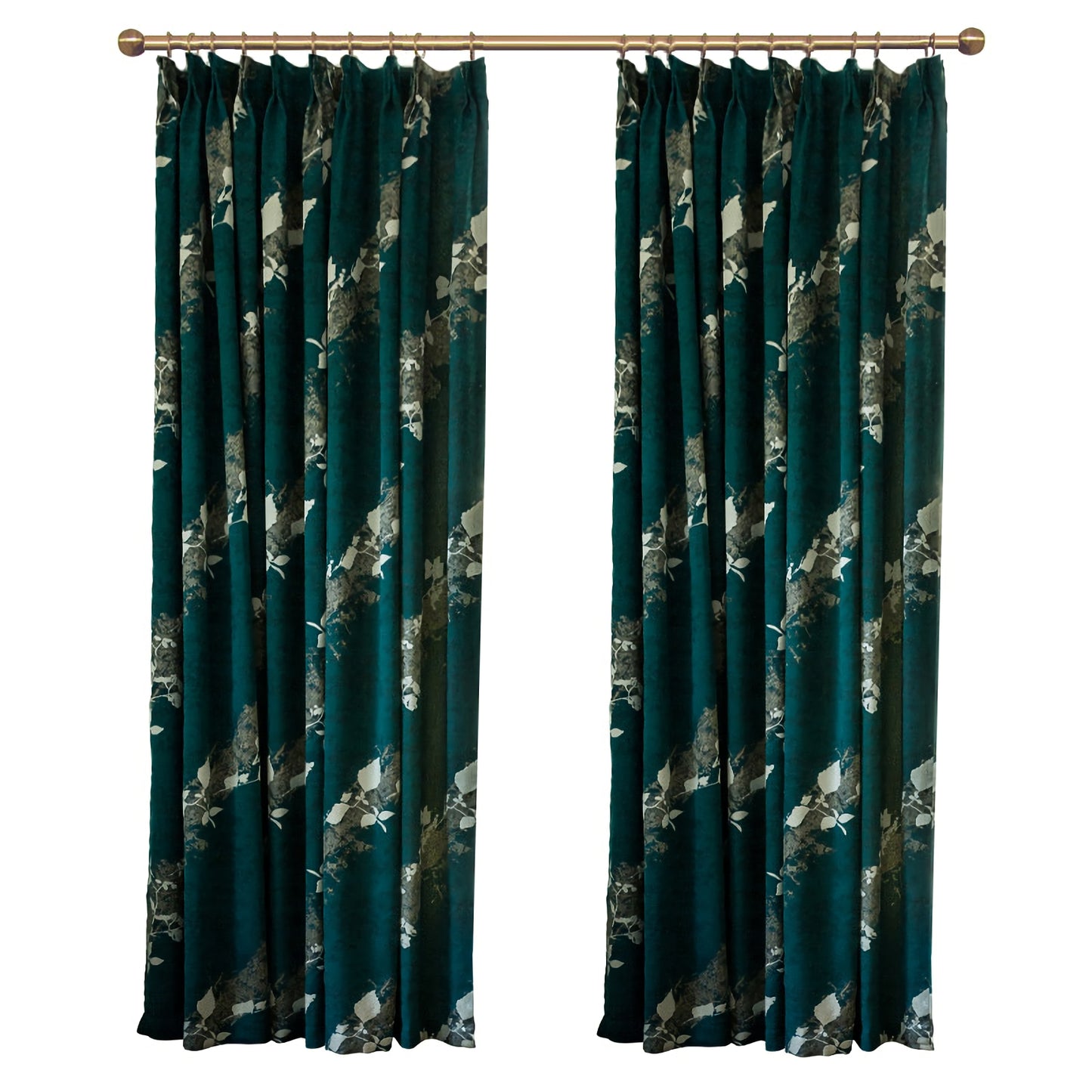 A Pair of Jacquard Abstract Pattern Curtains, Green Floral Window Curtain Draperies, Bedroom curtains for living room, Custom size curtains