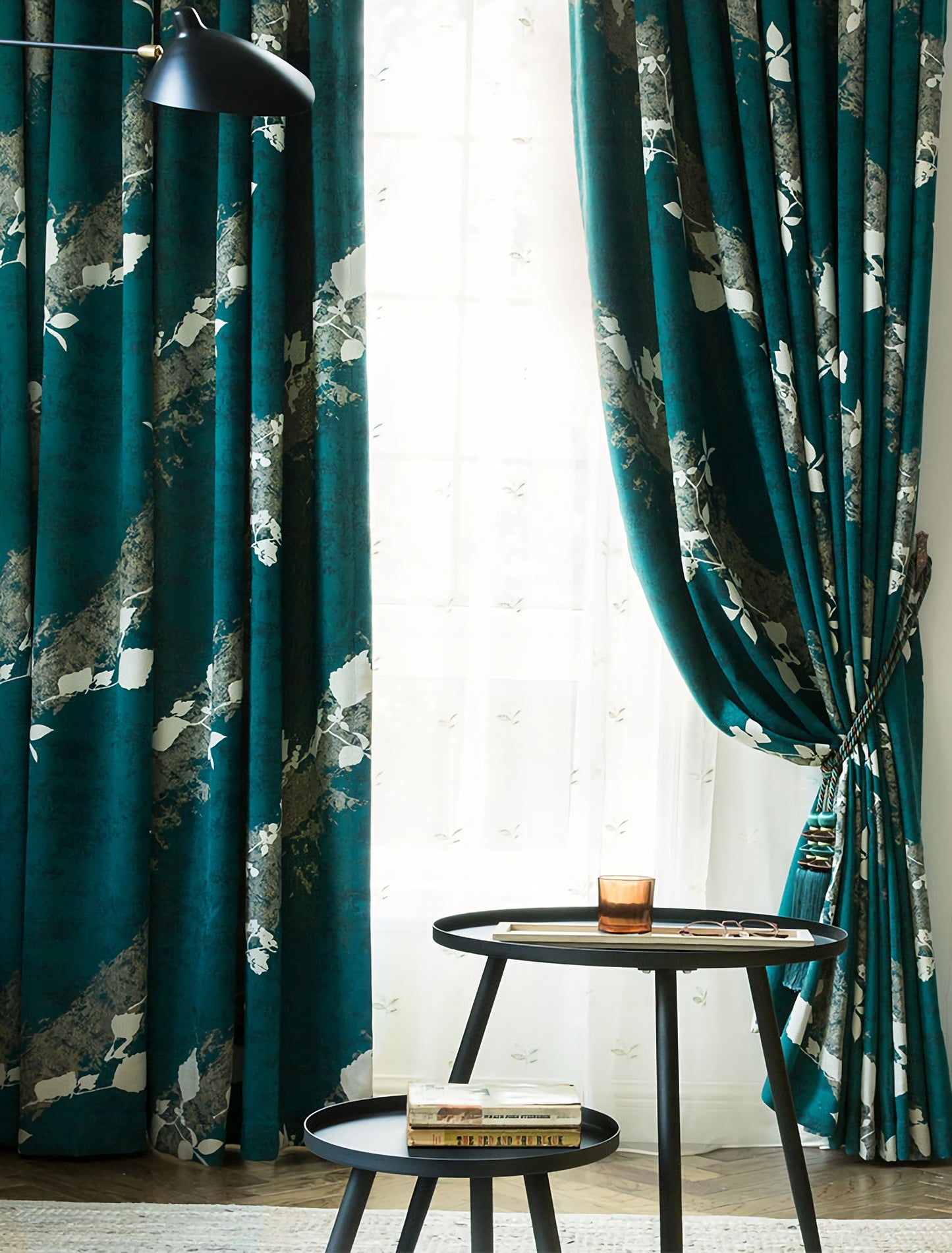 A Pair of Jacquard Abstract Pattern Curtains, Green Floral Window Curtain Draperies, Bedroom curtains for living room, Custom size curtains