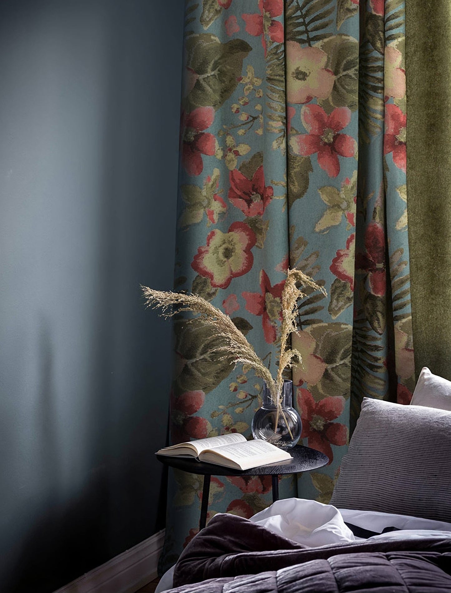 Pair of Blue Gorgeous Flowers/Floral Embroidered Curtain Panel,60% Cotton Blend Jacquard Curtains Drape, Bedroom Living Room Custom Curtains