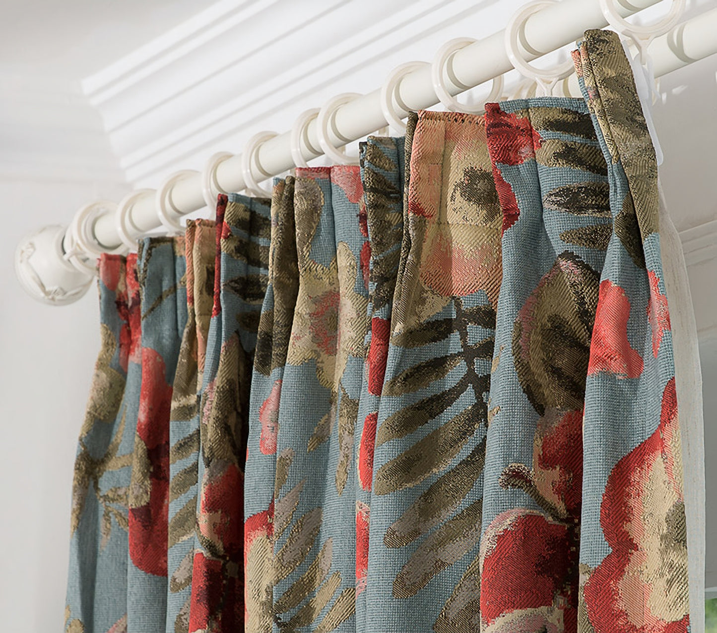 Pair of Blue Gorgeous Flowers/Floral Embroidered Curtain Panel,60% Cotton Blend Jacquard Curtains Drape, Bedroom Living Room Custom Curtains