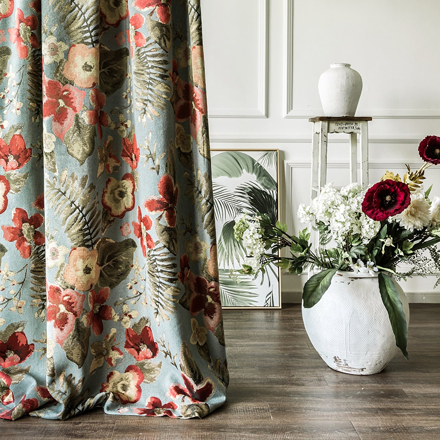 Pair of Blue Gorgeous Flowers/Floral Embroidered Curtain Panel,60% Cotton Blend Jacquard Curtains Drape, Bedroom Living Room Custom Curtains