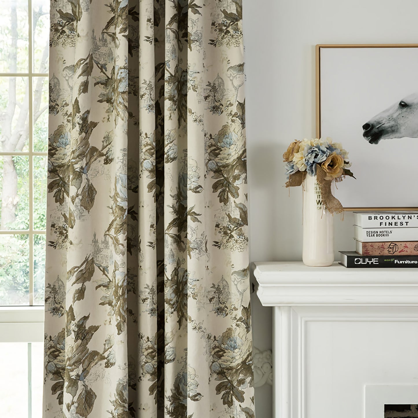 A Pair of Chenille Jacquard Curtain Floral Flowers Pattern, Cotton Blend Bedroom Living Room Curtains, Custom Size Curtains ,Drapery Panel
