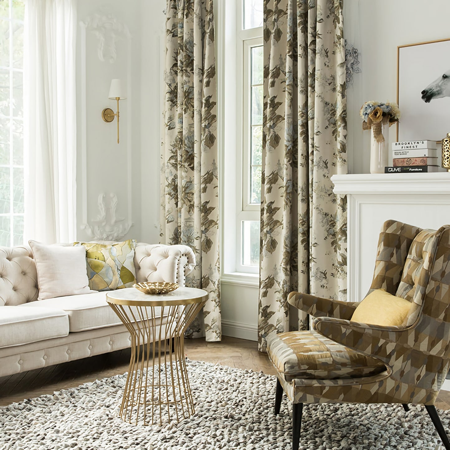 A Pair of Chenille Jacquard Curtain Floral Flowers Pattern, Cotton Blend Bedroom Living Room Curtains, Custom Size Curtains ,Drapery Panel