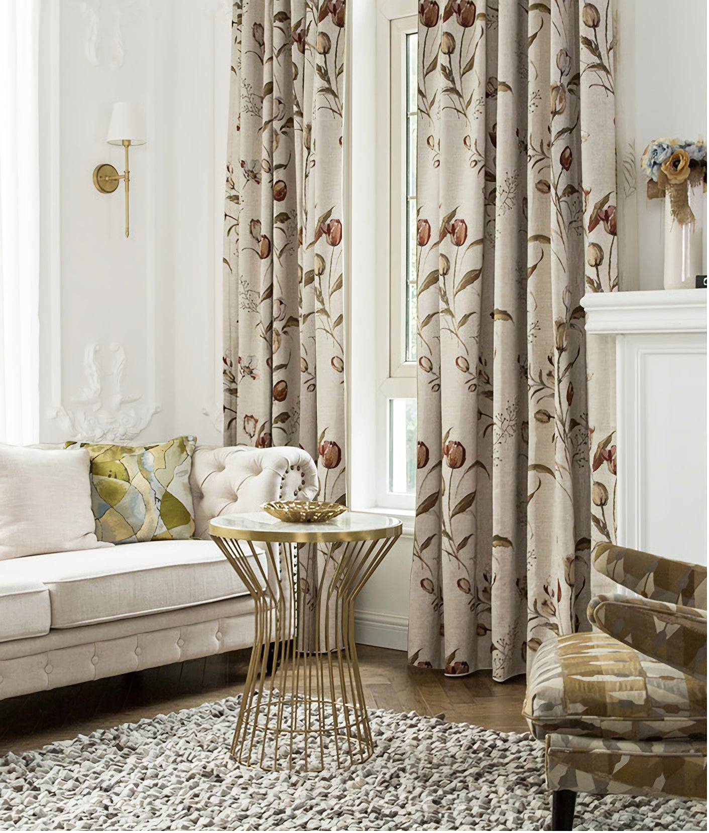 A Pair of Tulip Embroidered Floral Pattern Cotton Blend Bedroom Drapery Panels Curtains for Living Room Farmhouse Window Curtains Custom
