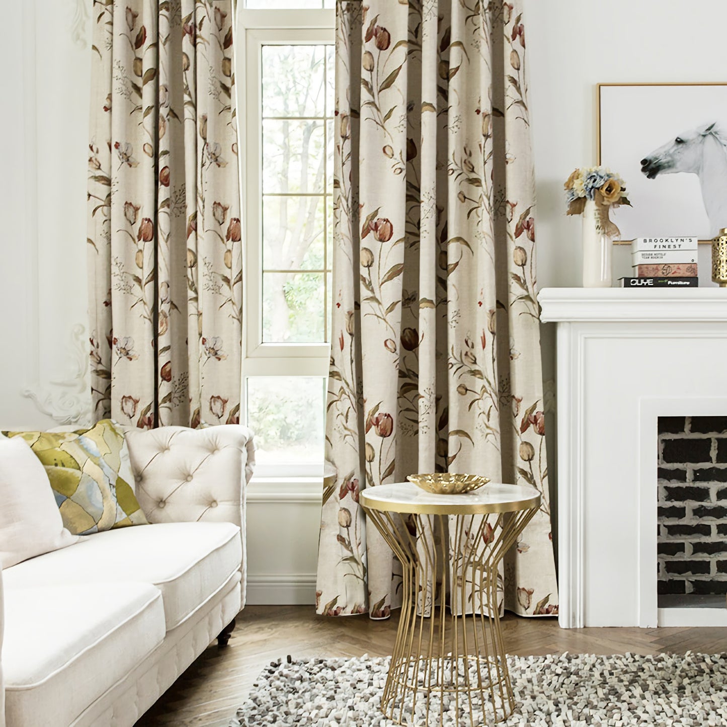 A Pair of Tulip Embroidered Floral Pattern Cotton Blend Bedroom Drapery Panels Curtains for Living Room Farmhouse Window Curtains Custom