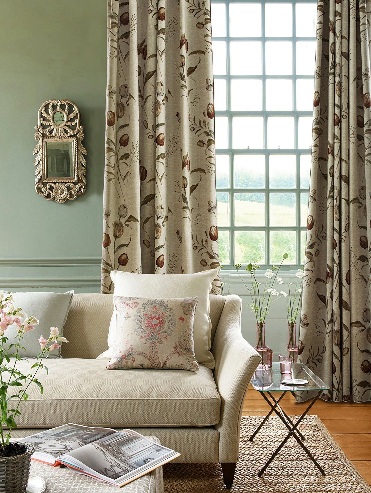 A Pair of Tulip Embroidered Floral Pattern Cotton Blend Bedroom Drapery Panels Curtains for Living Room Farmhouse Window Curtains Custom
