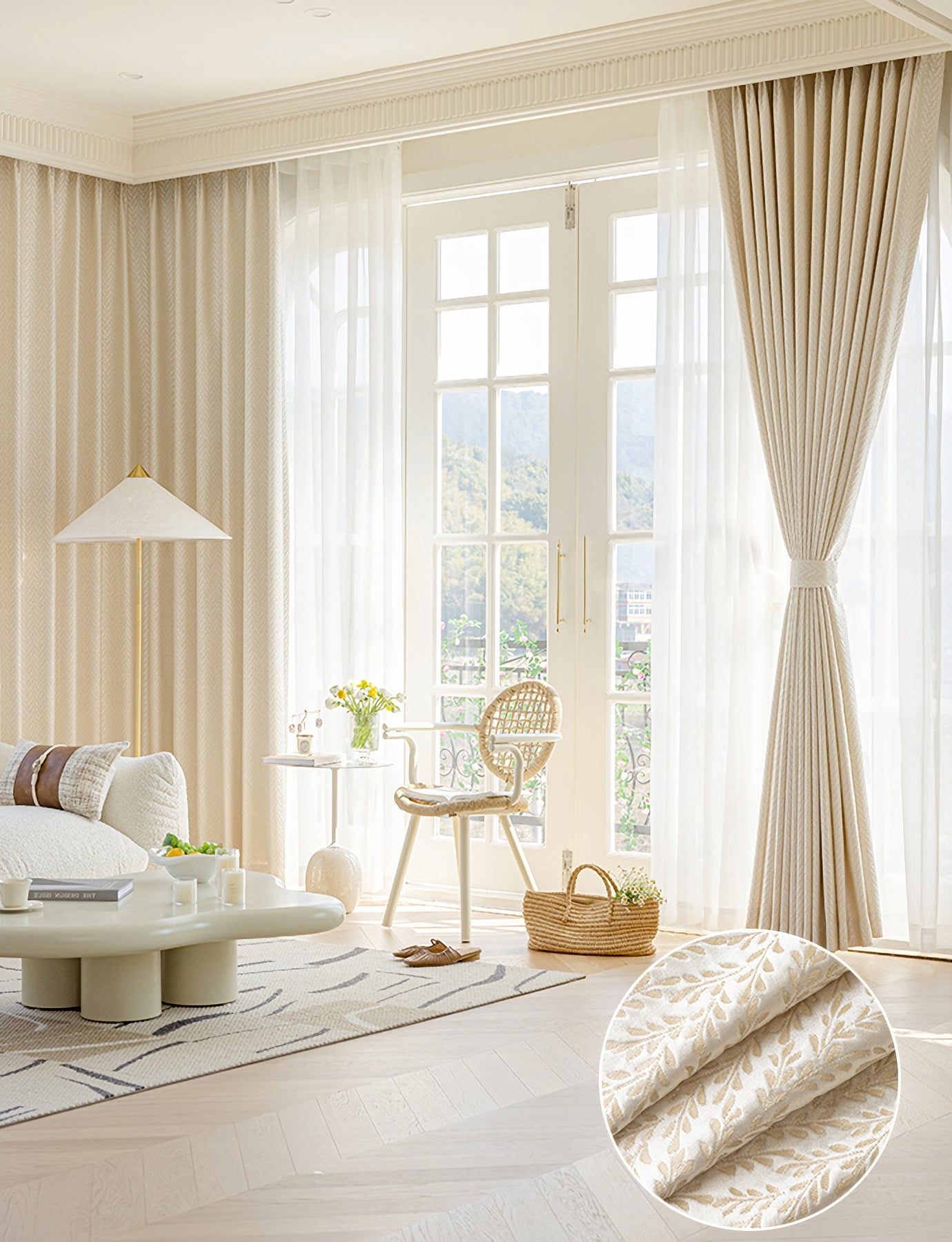 A Pair of Boho Plant Floral Beige/Cream Jacquard Curtains Panel /Window Curtains ,Bedroom Curtains for Living Room, Custom curtains