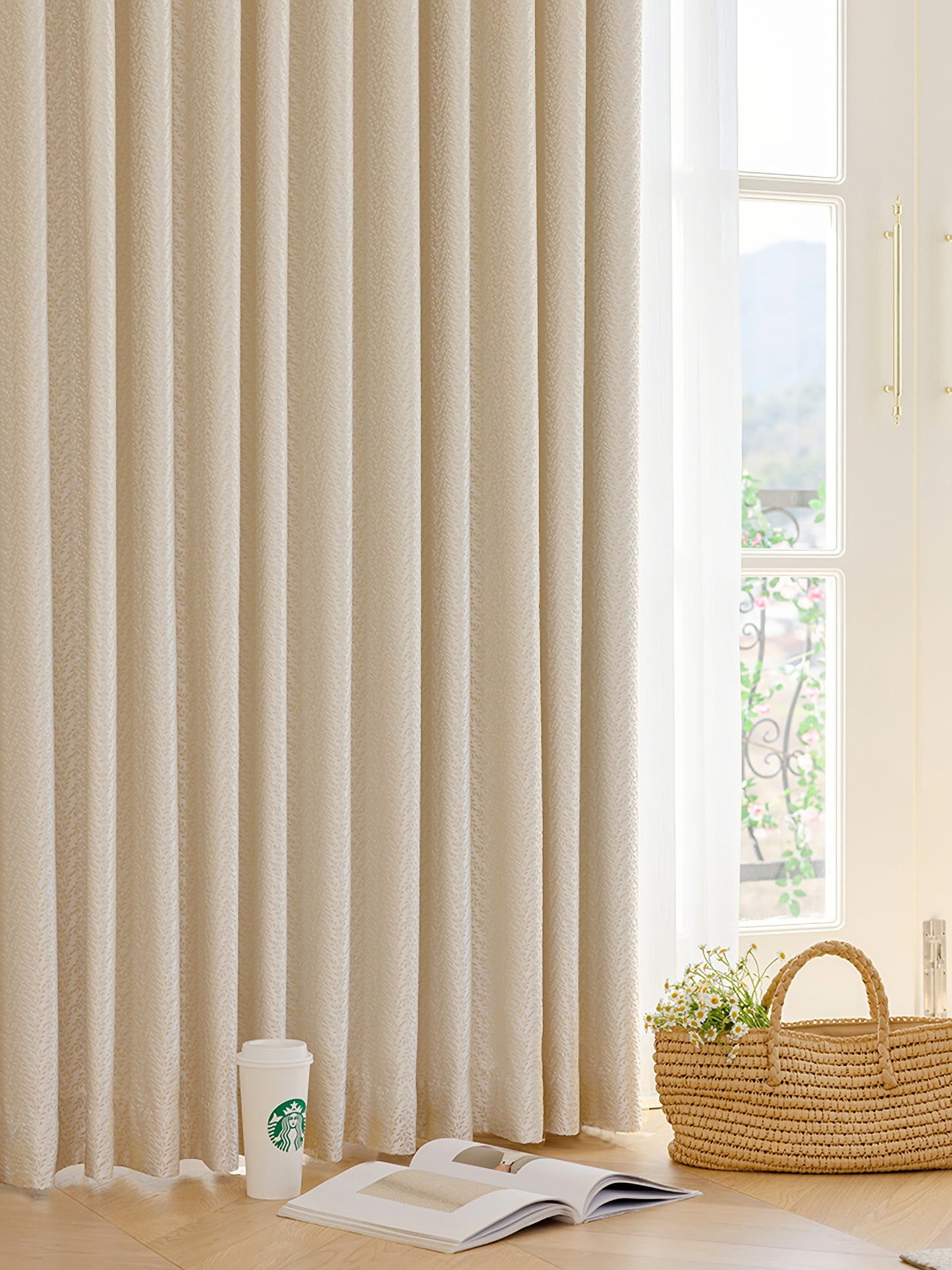A Pair of Boho Plant Floral Beige/Cream Jacquard Curtains Panel /Window Curtains ,Bedroom Curtains for Living Room, Custom curtains