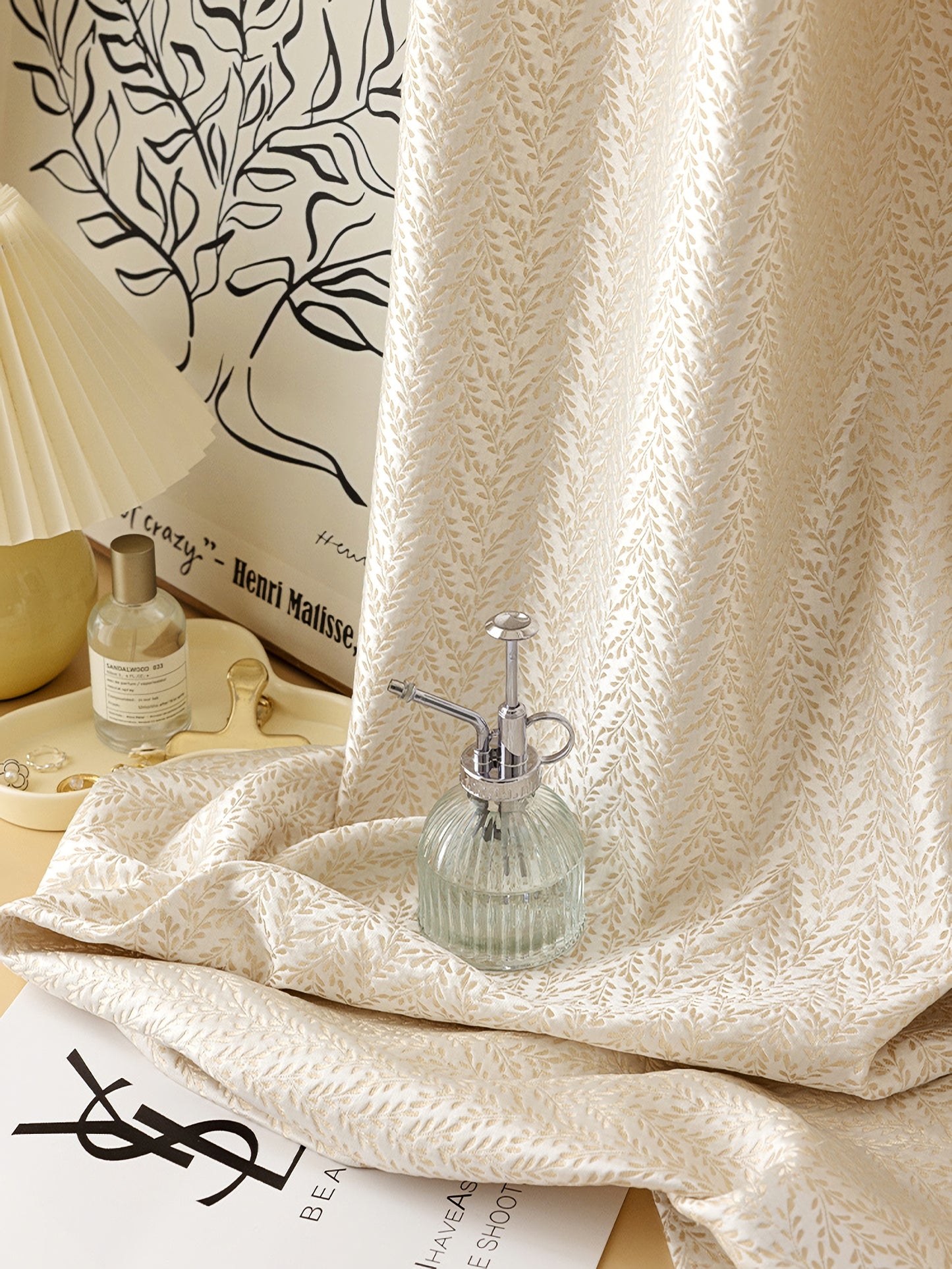 A Pair of Boho Plant Floral Beige/Cream Jacquard Curtains Panel /Window Curtains ,Bedroom Curtains for Living Room, Custom curtains