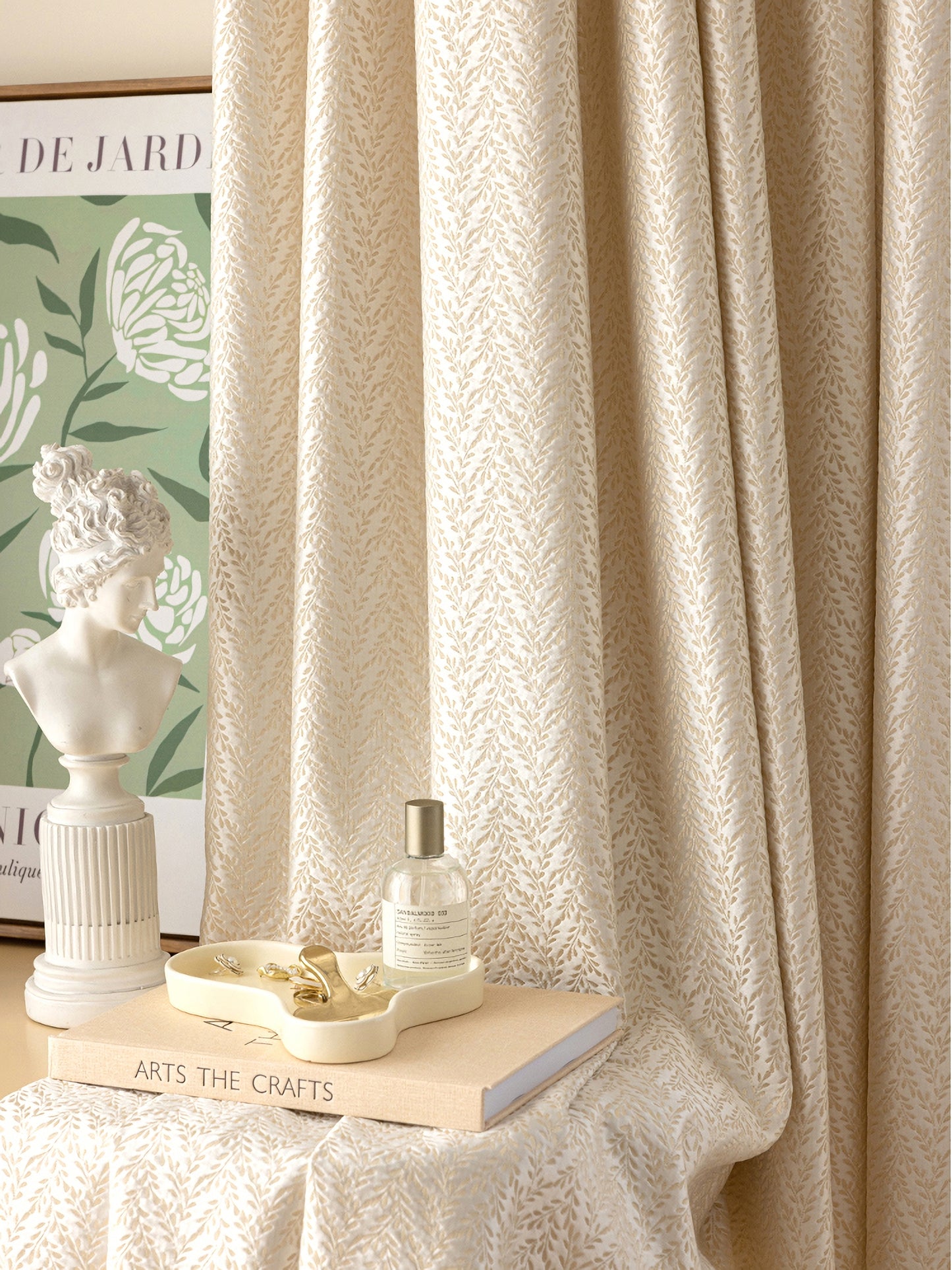 A Pair of Boho Plant Floral Beige/Cream Jacquard Curtains Panel /Window Curtains ,Bedroom Curtains for Living Room, Custom curtains