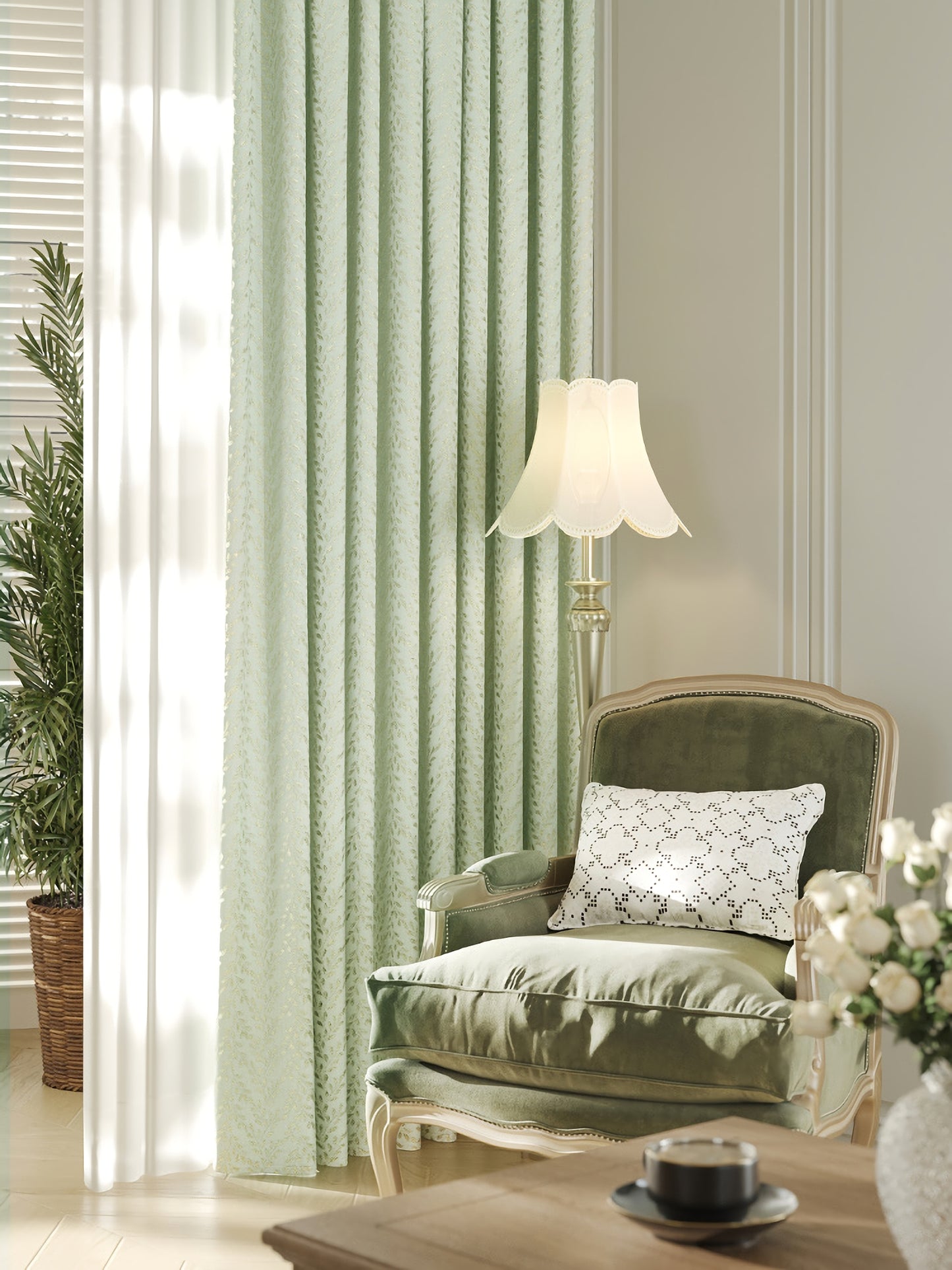 Pair of Boho Plant Floral Sage green Jacquard Curtains Panel Summer Green Window Curtains Bedroom Curtains for Living Room Custom curtains