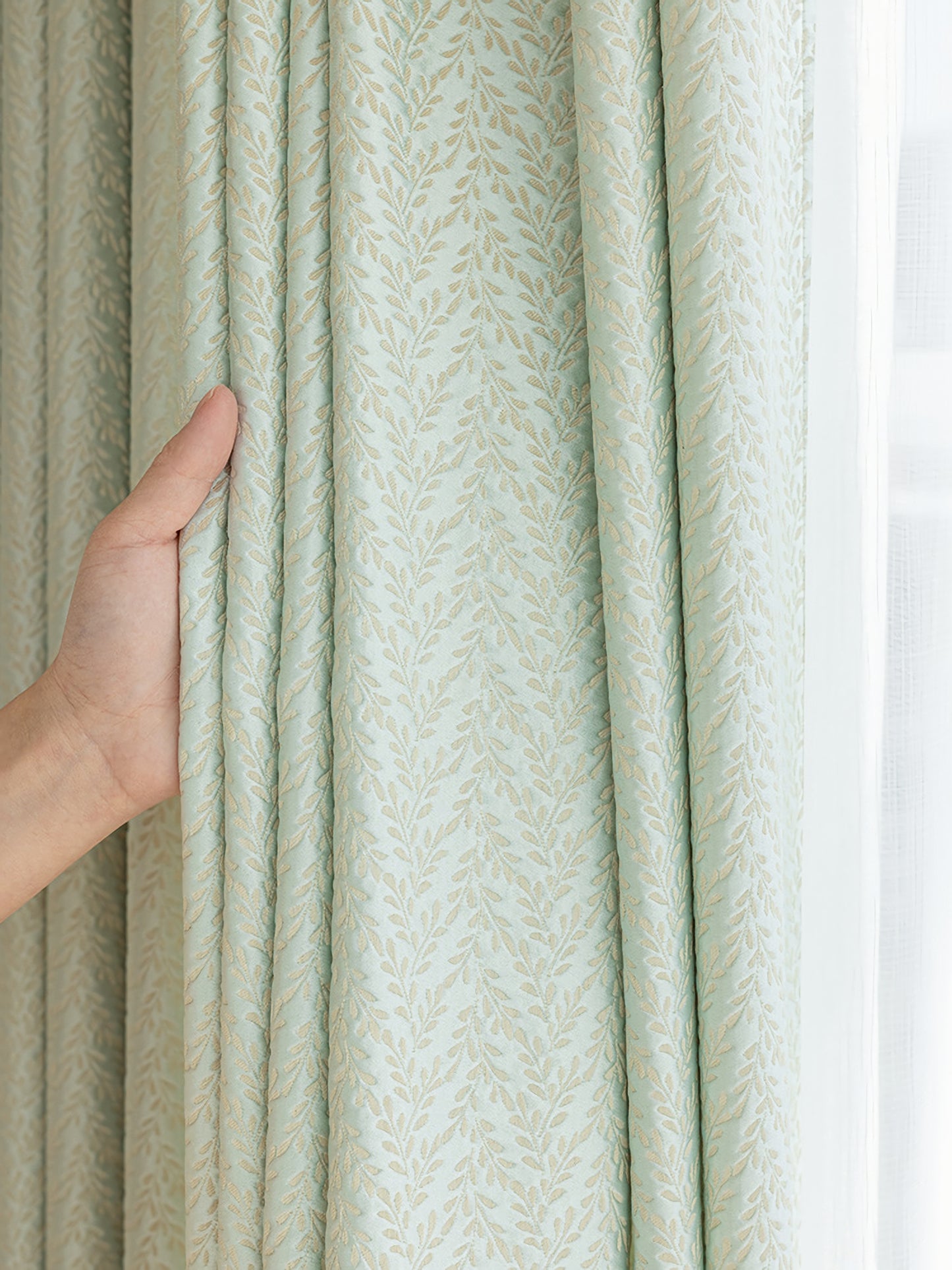 Pair of Boho Plant Floral Sage green Jacquard Curtains Panel Summer Green Window Curtains Bedroom Curtains for Living Room Custom curtains