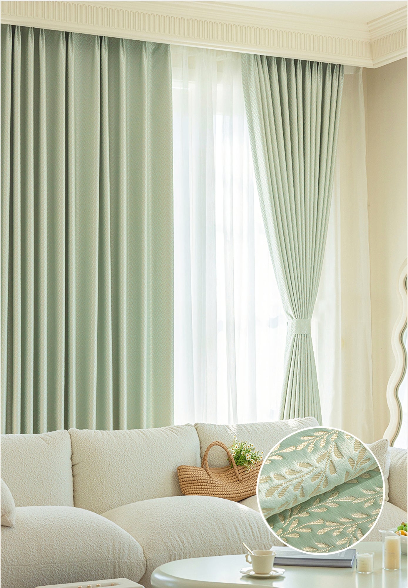 Pair of Boho Plant Floral Sage green Jacquard Curtains Panel Summer Green Window Curtains Bedroom Curtains for Living Room Custom curtains