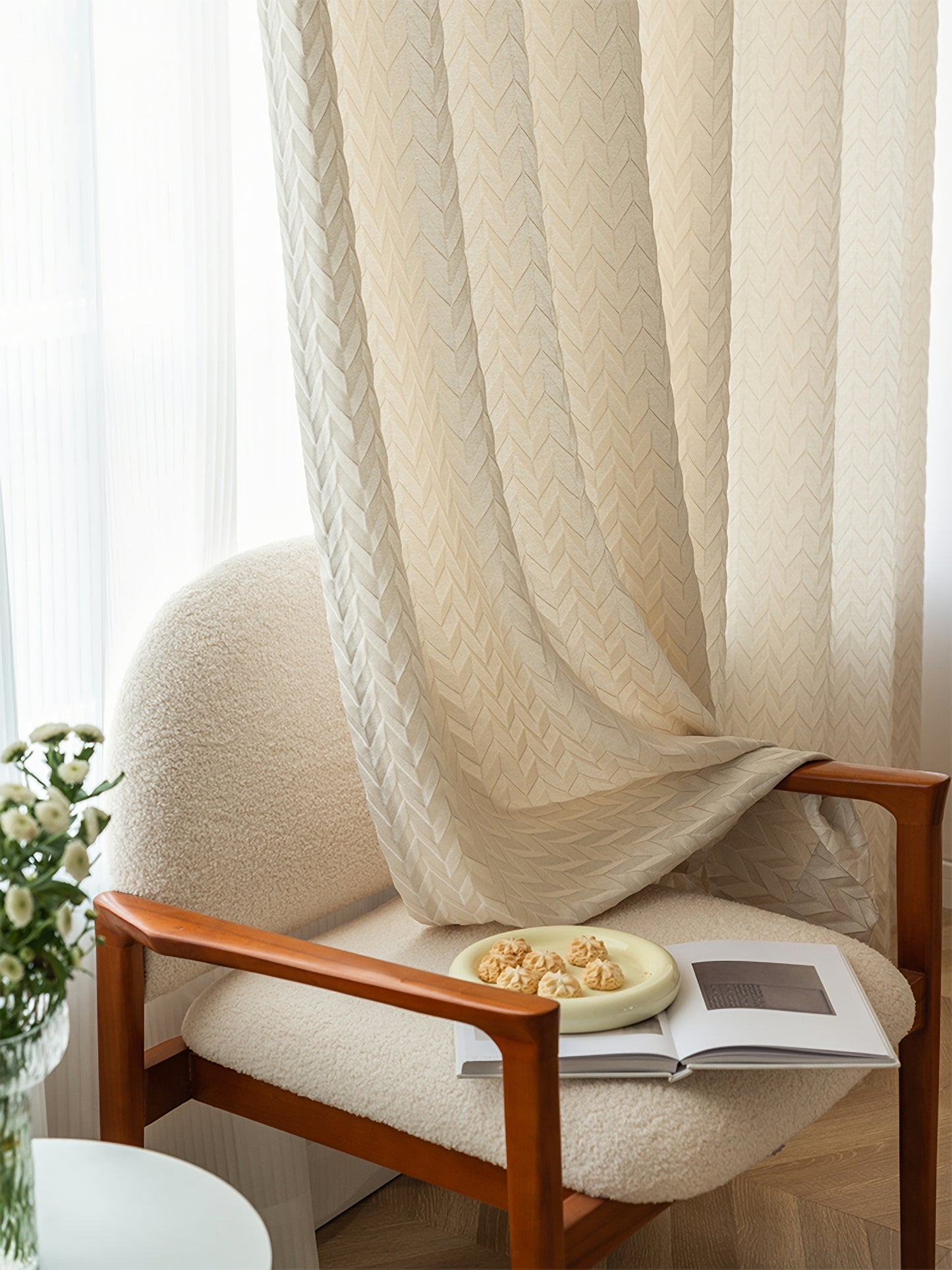 Pair of Bohemian Beige/Cream Jacquard Curtain Panel Bedroom/Living Room Curtains Custom Curtains Window Panel Drapes Custom Any Size Curtain