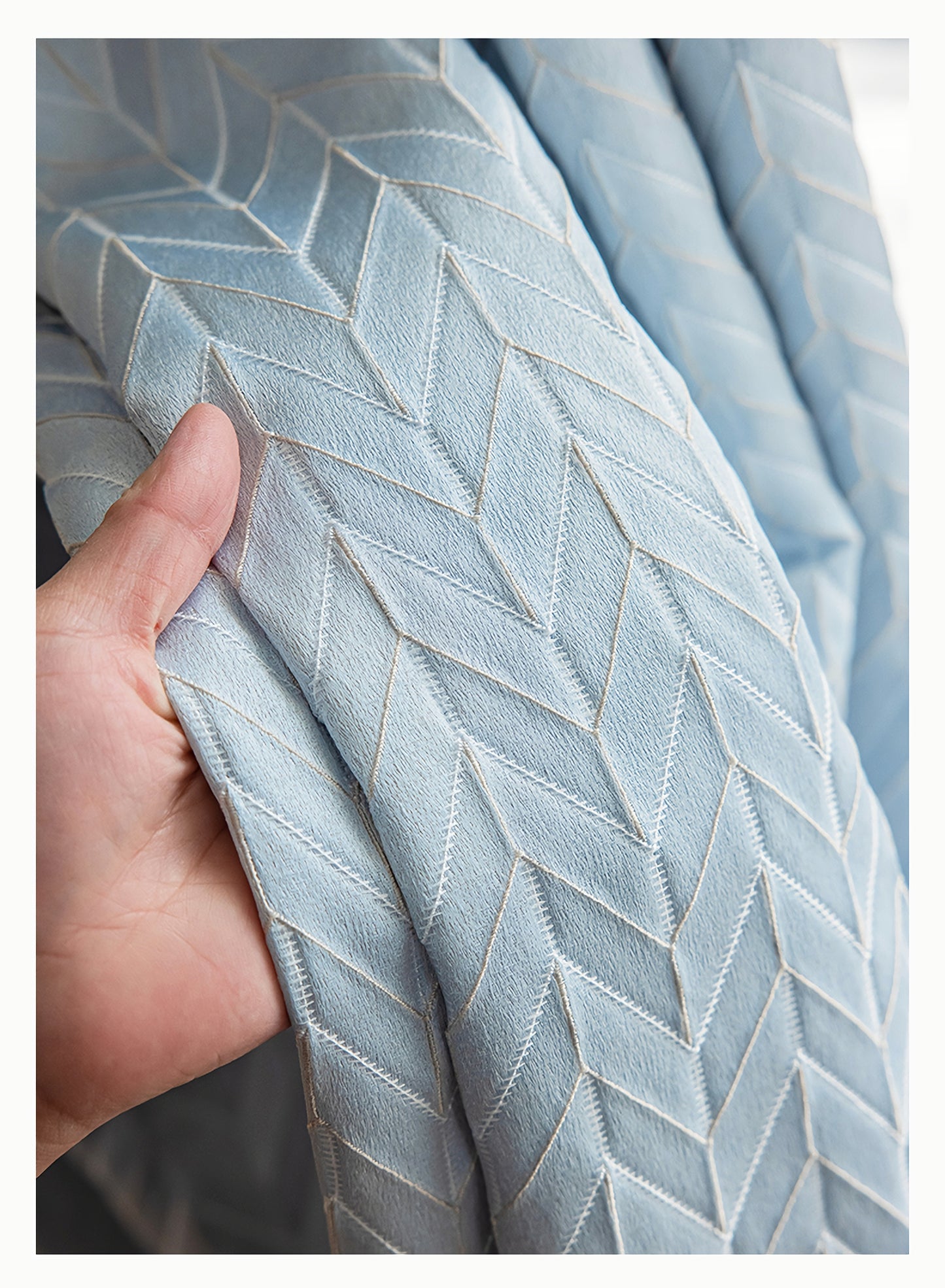 A Pair of Luxury Gold Lines Fishbone Pattern Jacquard Sky Blue Curtains , Bedroom/Living Room Curtain Panel ,Custom Curtain Draperies