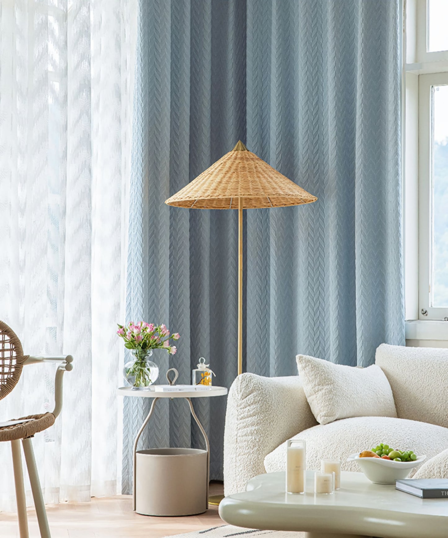 A Pair of Luxury Gold Lines Fishbone Pattern Jacquard Sky Blue Curtains , Bedroom/Living Room Curtain Panel ,Custom Curtain Draperies