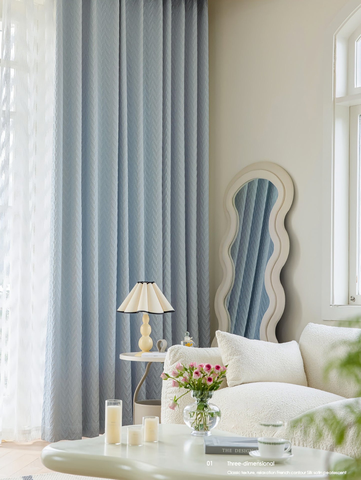 A Pair of Luxury Gold Lines Fishbone Pattern Jacquard Sky Blue Curtains , Bedroom/Living Room Curtain Panel ,Custom Curtain Draperies